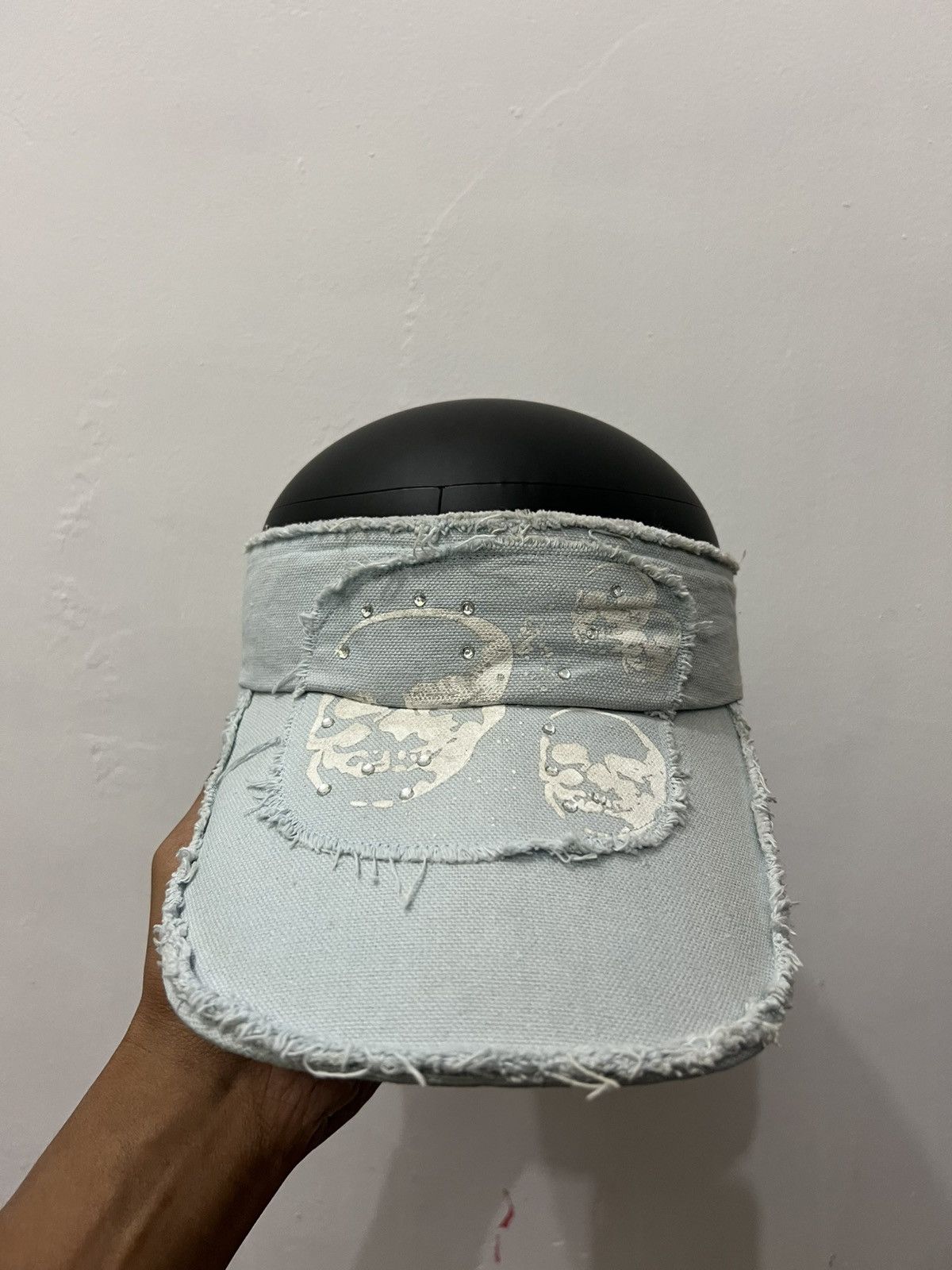 If Six Was Nine Skull Distressed Frayed Visor Hat Size ONE SIZE - 1 Thumbnail