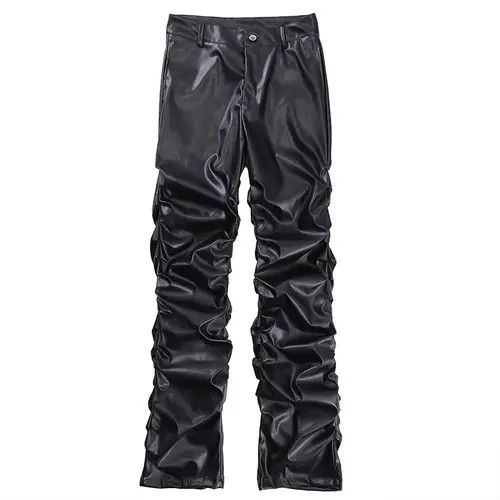 image of Hype Black Faux Stacked Leather Pants, Men's (Size 29)