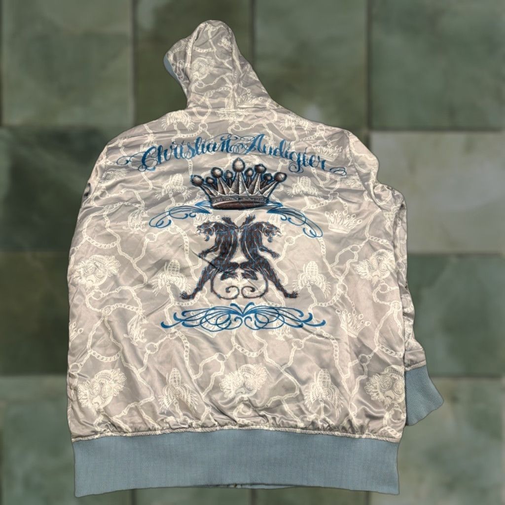 Vintage NWT Christian Audigier Holster Reversible Hoodie 2XL Blue Men Crown Gun Grenade Full Zip Reversible Size US XXL / EU 58 / 5 - 1 Thumbnail
