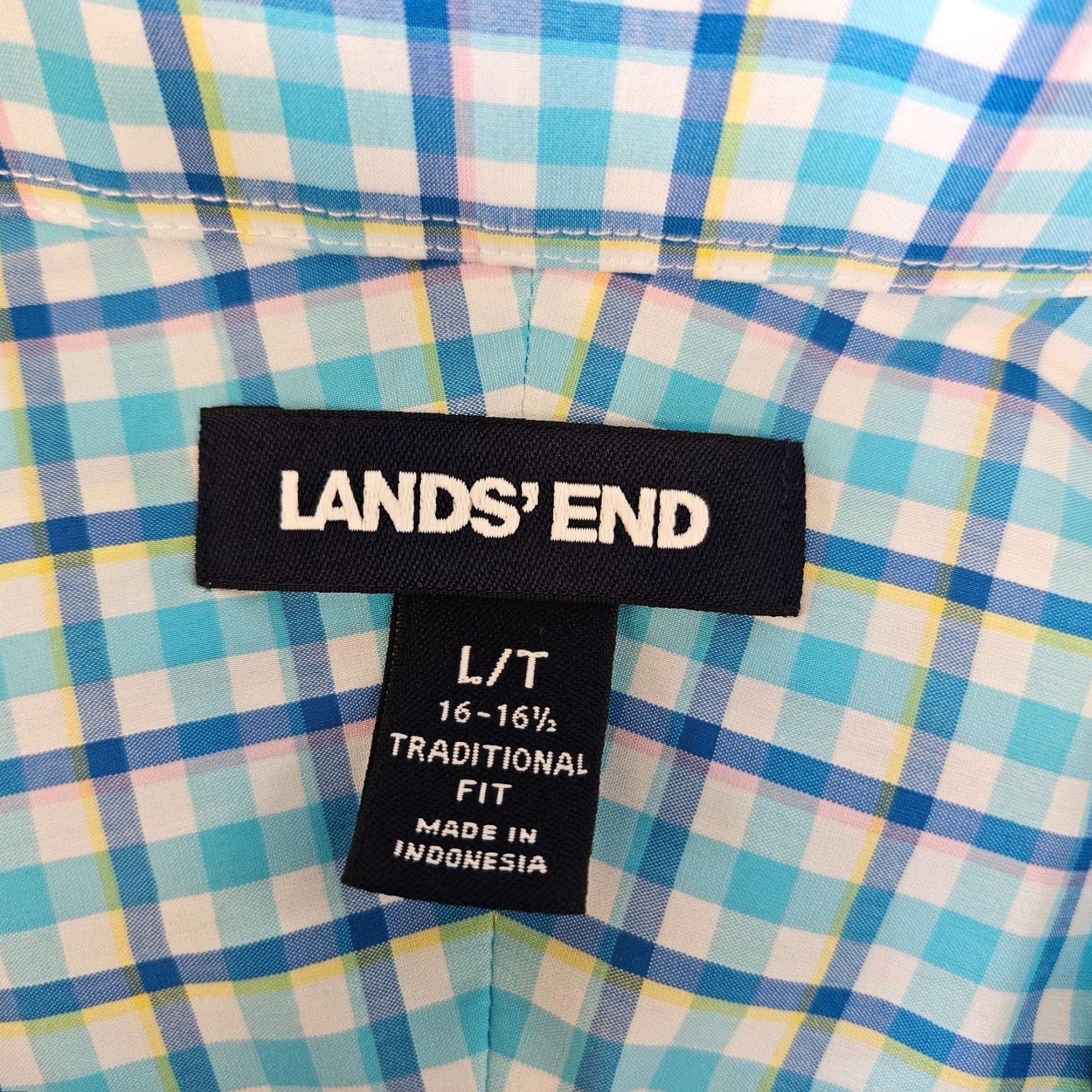 Lands' End Lands' End Mens Button Front Shirt Large Tall Blue White Plaid Short Sleeve Shirt Mens Long Tall? Size US L / EU 52-54 / 3 - 5 Thumbnail