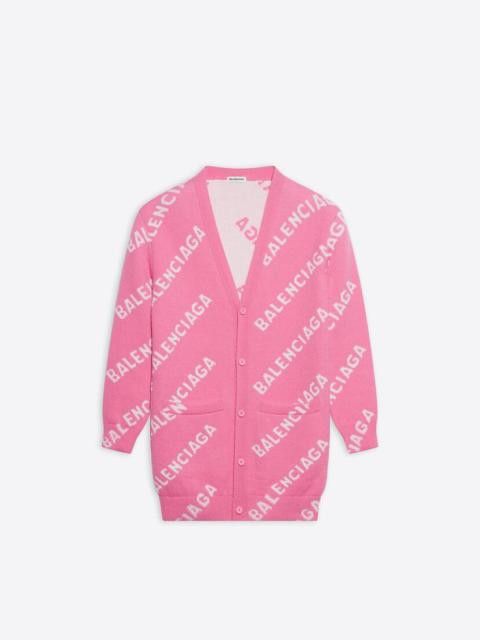 wool allover logo cardigan in pink/white