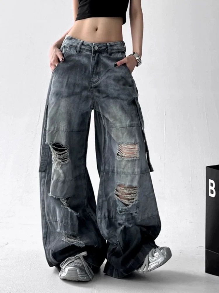 Japanese Brand × Vintage Dirty Washed White Baggy Stacked Ripped Jeans Size 32" / US 10 / IT 46 - 3 Thumbnail
