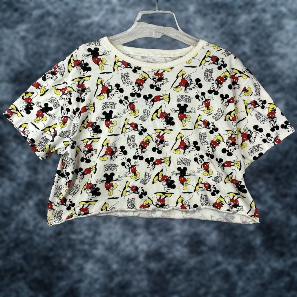 Disney Disney Mickey Mouse Tee Shirt Womens L Crop Top All Over Print Short Sleeve Size L / US 10 / IT 46 - 1 Thumbnail
