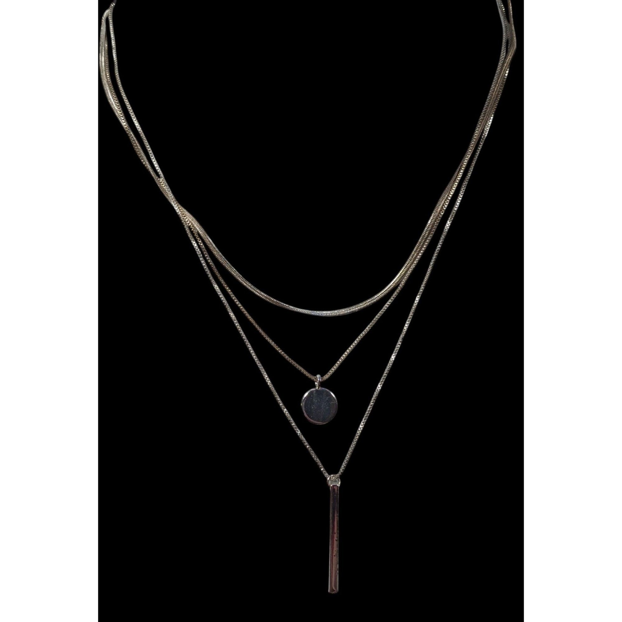 Other Elegant Minimalist Silver Tone Multilayer Charm Necklace Size ONE SIZE - 4 Thumbnail