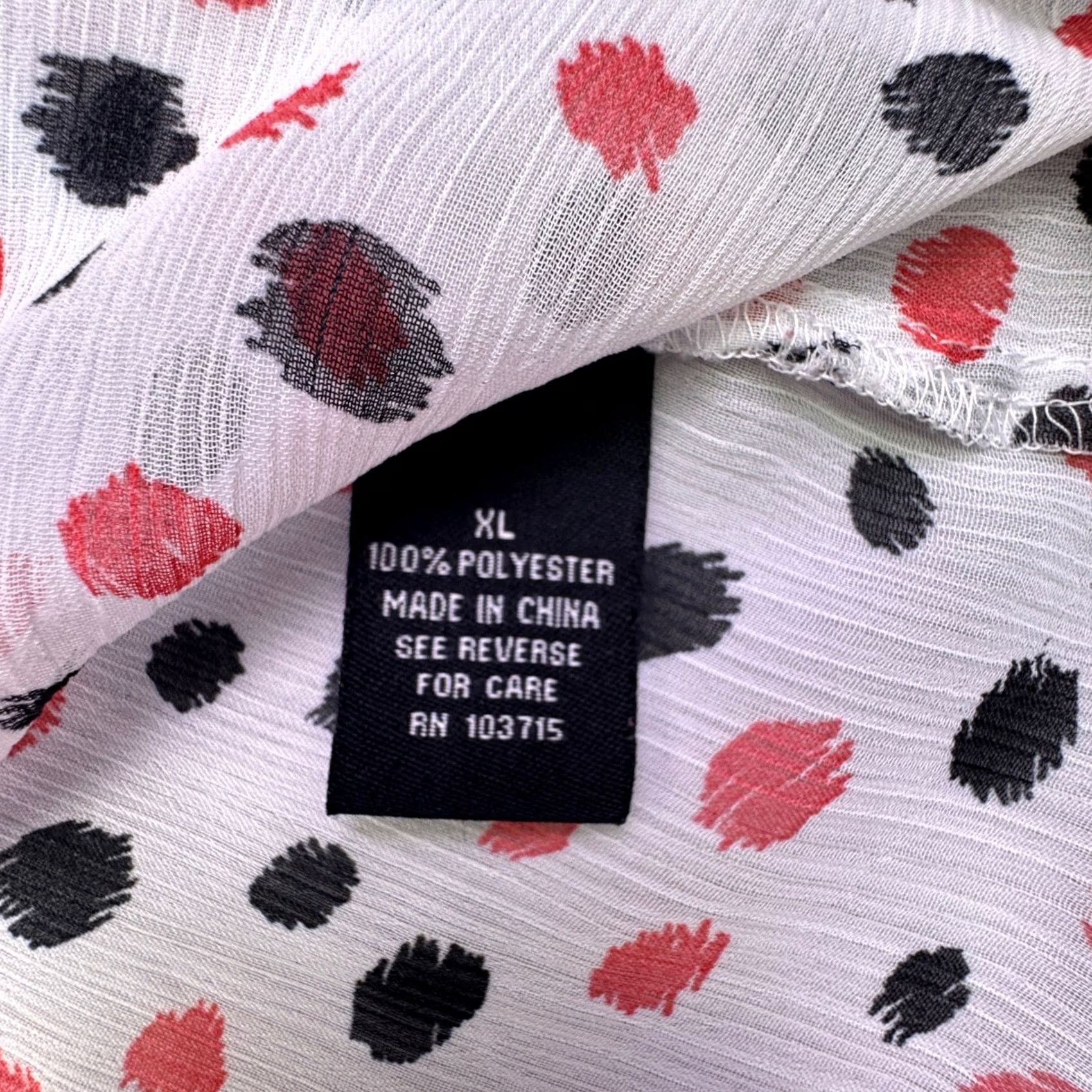 Vintage Zac & Rachel Blouse Women's XL White Red Black Dot Sheer Short Sleeve V-Neck Flutter Sleeve Polka Dot Pleated Breathable Unlined Casual Workwear Size XL / US 12-14 / IT 48-50 - 5 Thumbnail