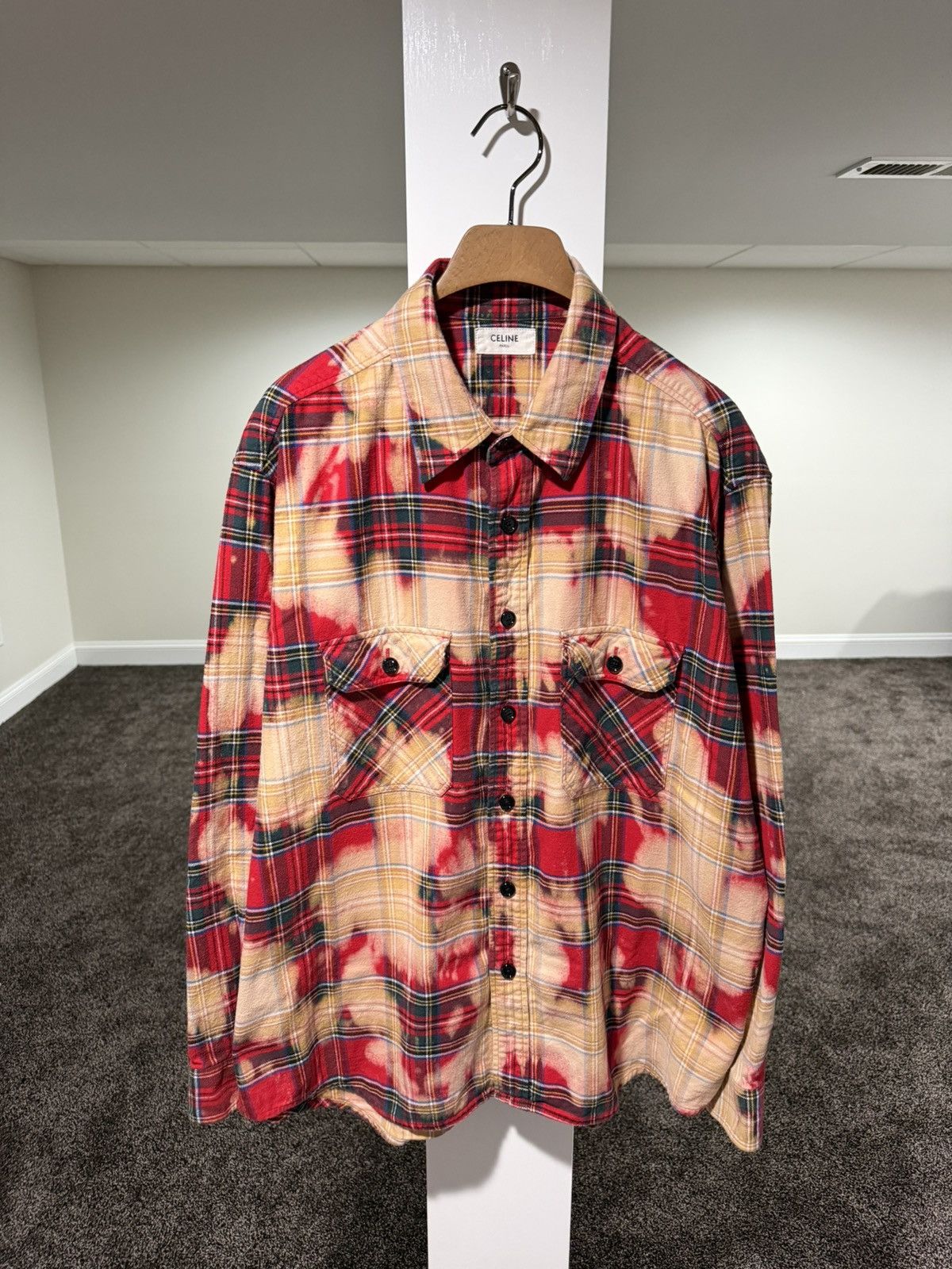 Celine Celine x Hedi FW23 Bleached Tartan Plaid Red Flannel Shirt Size US XL / EU 56 / 4 - 3 Thumbnail
