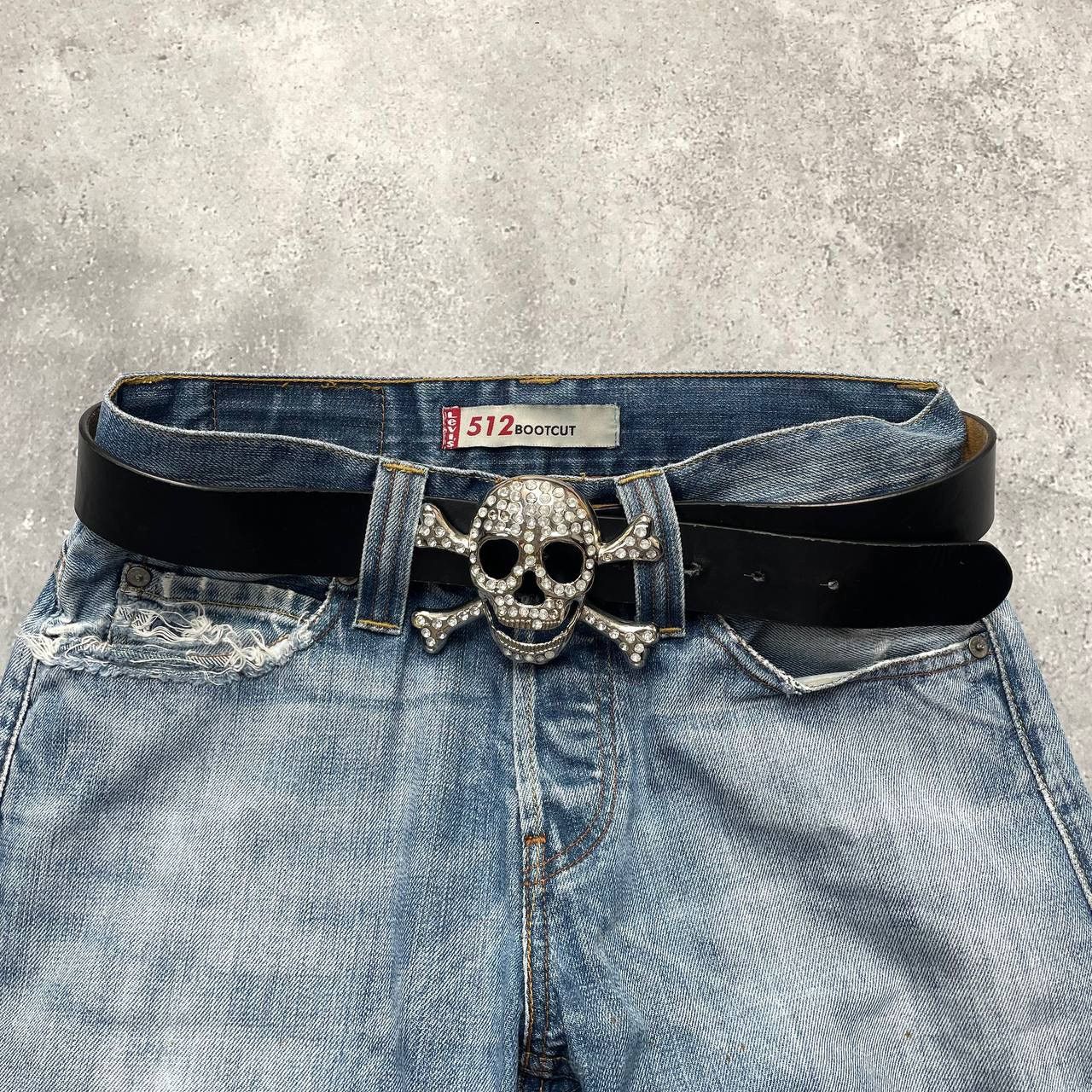 Japanese Brand Vintage Y2K Skull Rhinestone Belt Black Size ONE SIZE - 1 Thumbnail