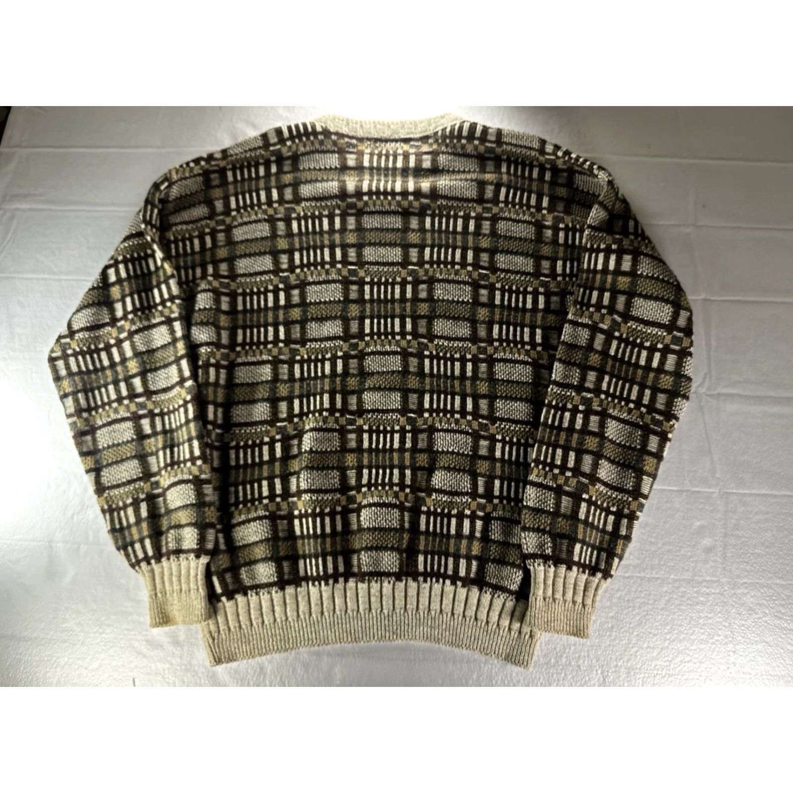 Vintage VTG St. Johns Bay Geometric Ribbed Sweater Mens Large Beige Multi Geometric Ribbed Pullover 90s Vintage Mens L Beige St. Johns Bay Size US L / EU 52-54 / 3 - 2 Thumbnail