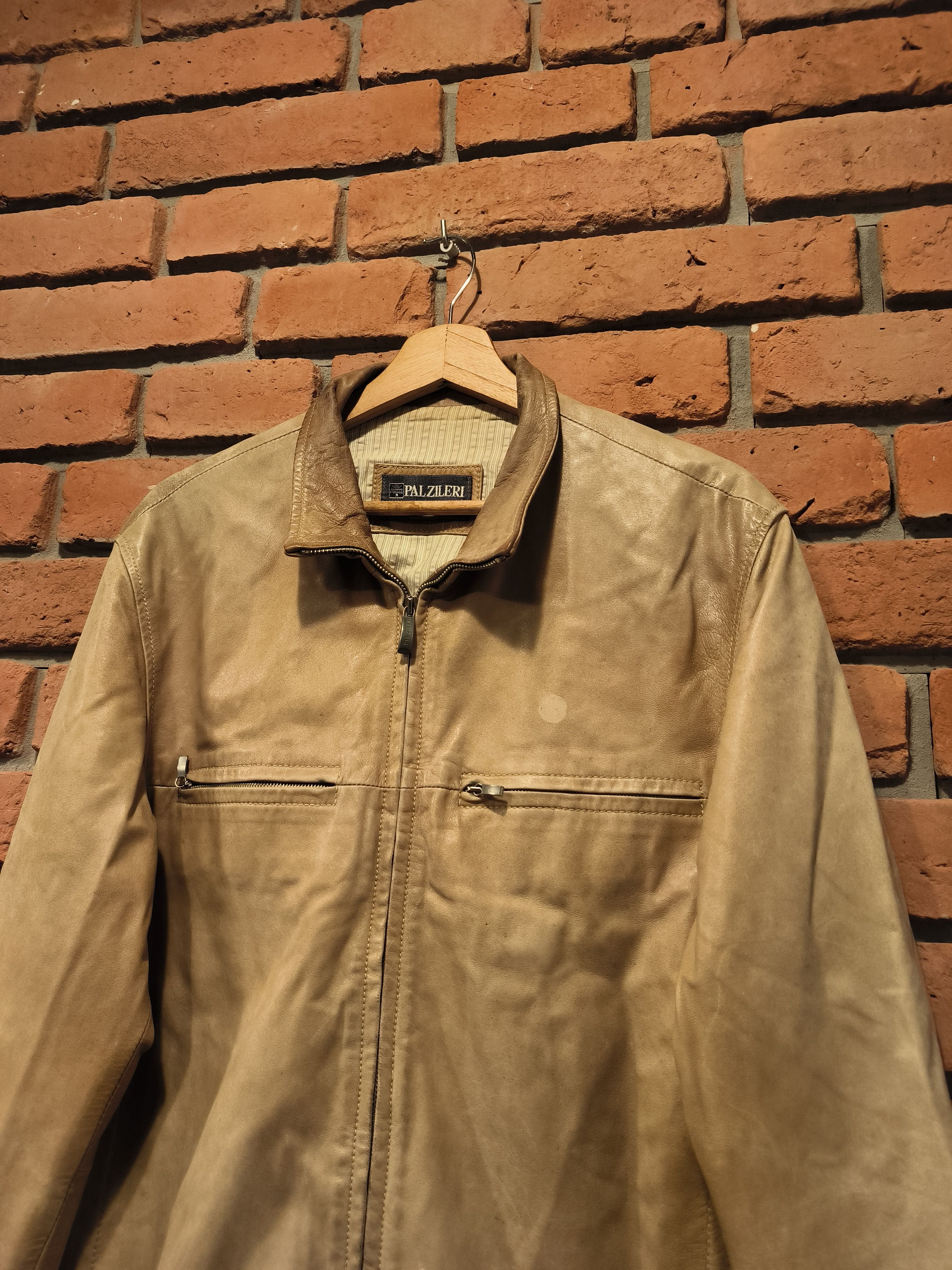Pal Zileri × Vintage Vintage Pal Zileri Sport Leather Jacket Beige Size US M / EU 48-50 / 2 - 2 Thumbnail