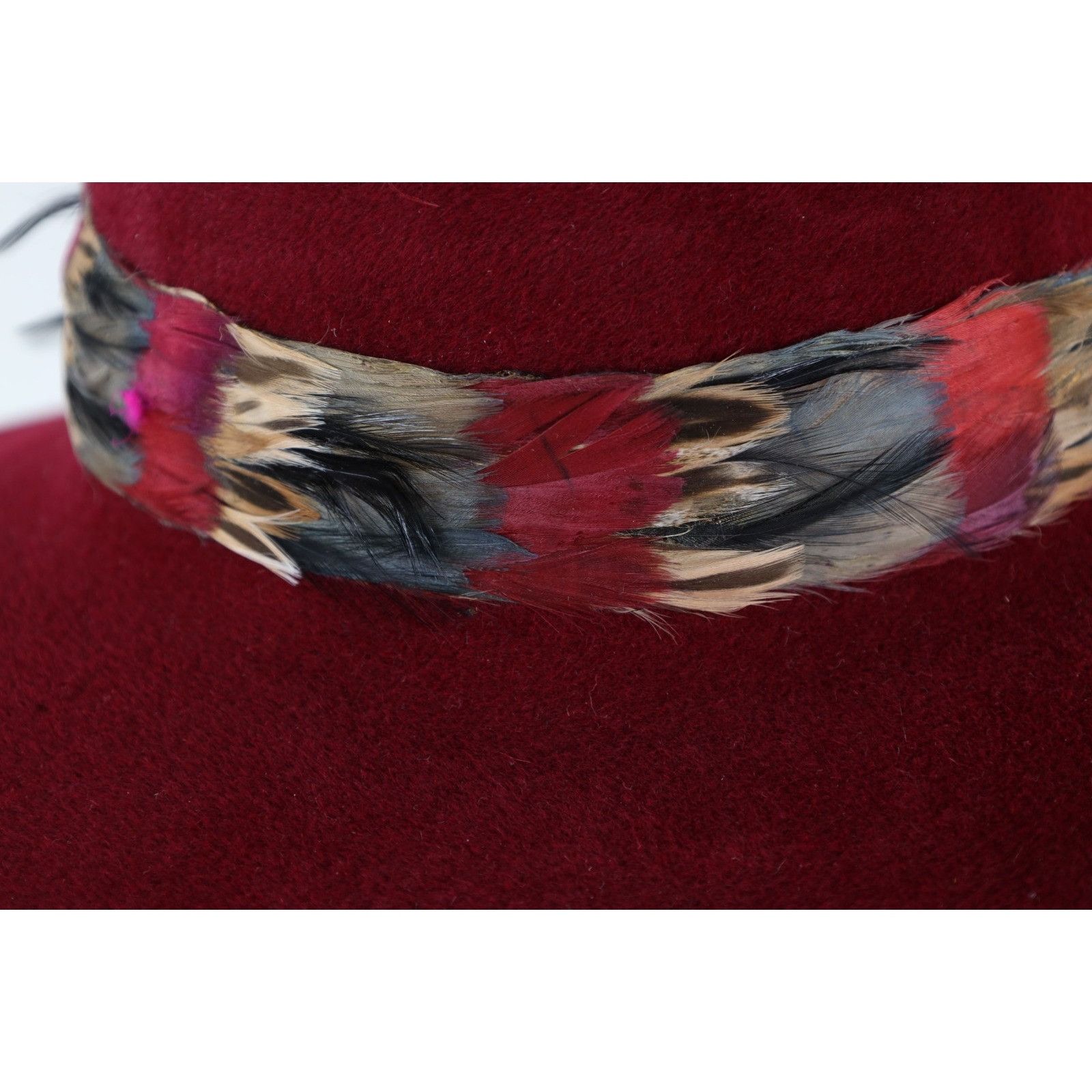 Vintage Vtg 50s Rockabilly Feather Band Wide Brim Felt Wool Hat Size ONE SIZE - 2 Thumbnail