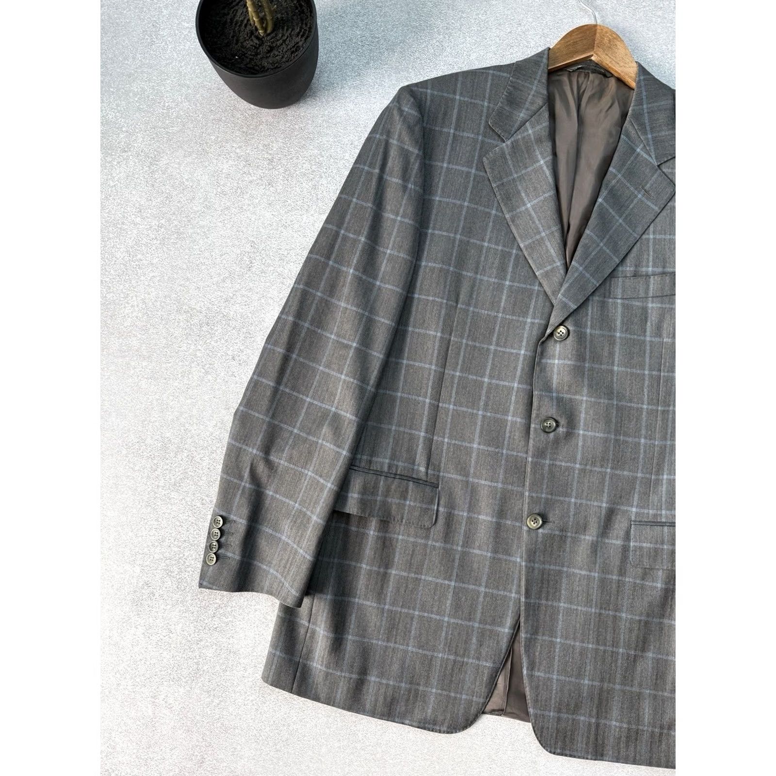 Canali CANALI Men’s Gray Windowpane Woolmark Blazer Sport Coat Jacket L Canali Gray Wool Jacket Men’s Suit Coat Blazer 52 Italy Mens Wool Blazer Size 42R - 3 Thumbnail