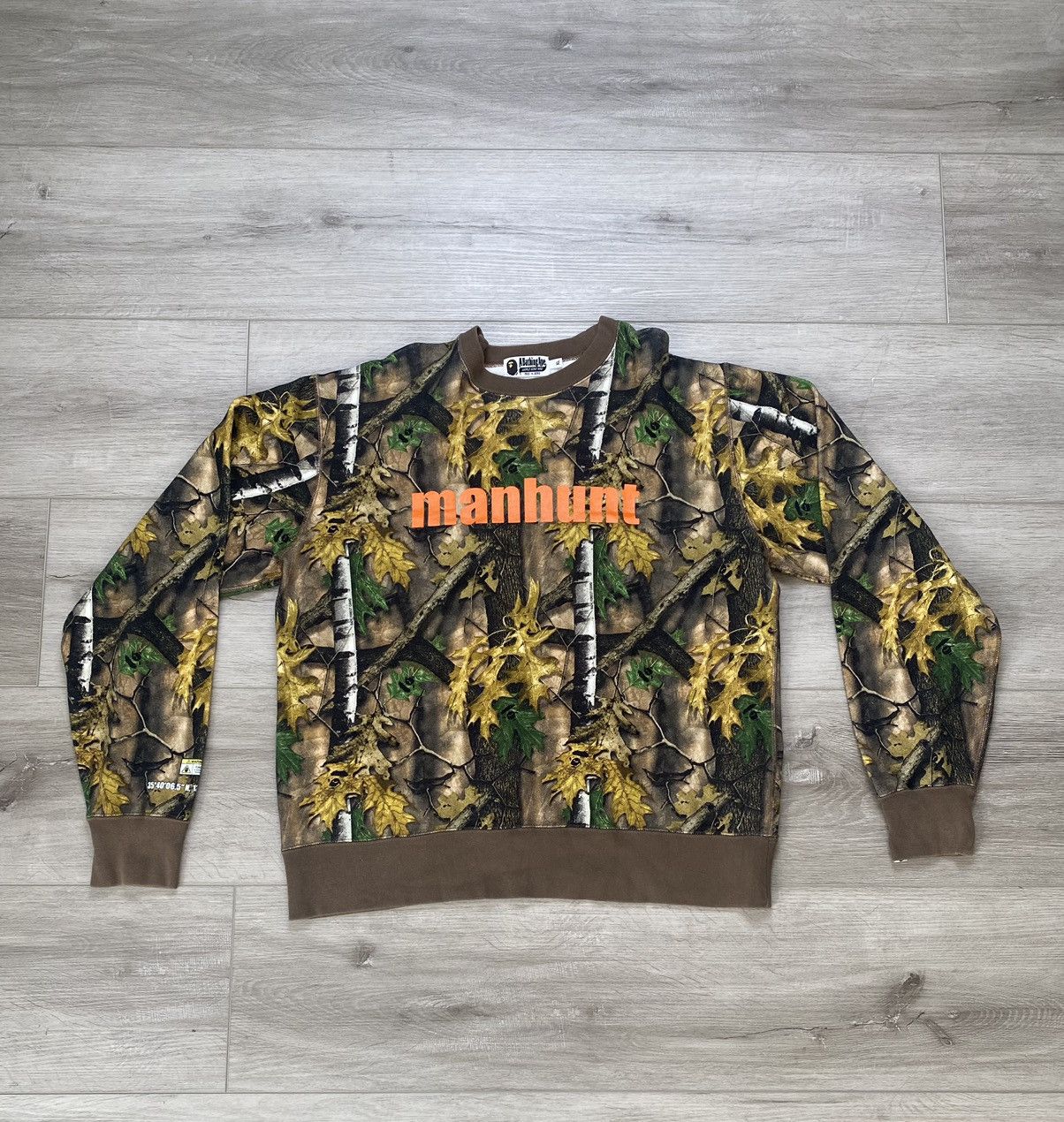 Image of Bape Forest Camo Manhunt Crewneck in Beige, Men's (Size XL)