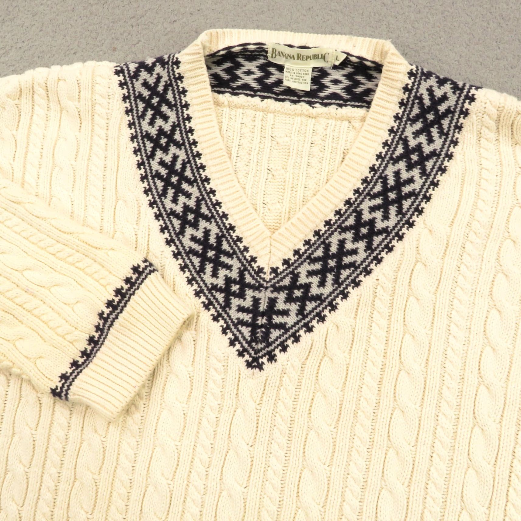 Banana Republic VINTAGE Banana Republic Sweater Mens Large Cable Knit Varsity Tennis Criquet 80s Size US L / EU 52-54 / 3 - 2 Thumbnail