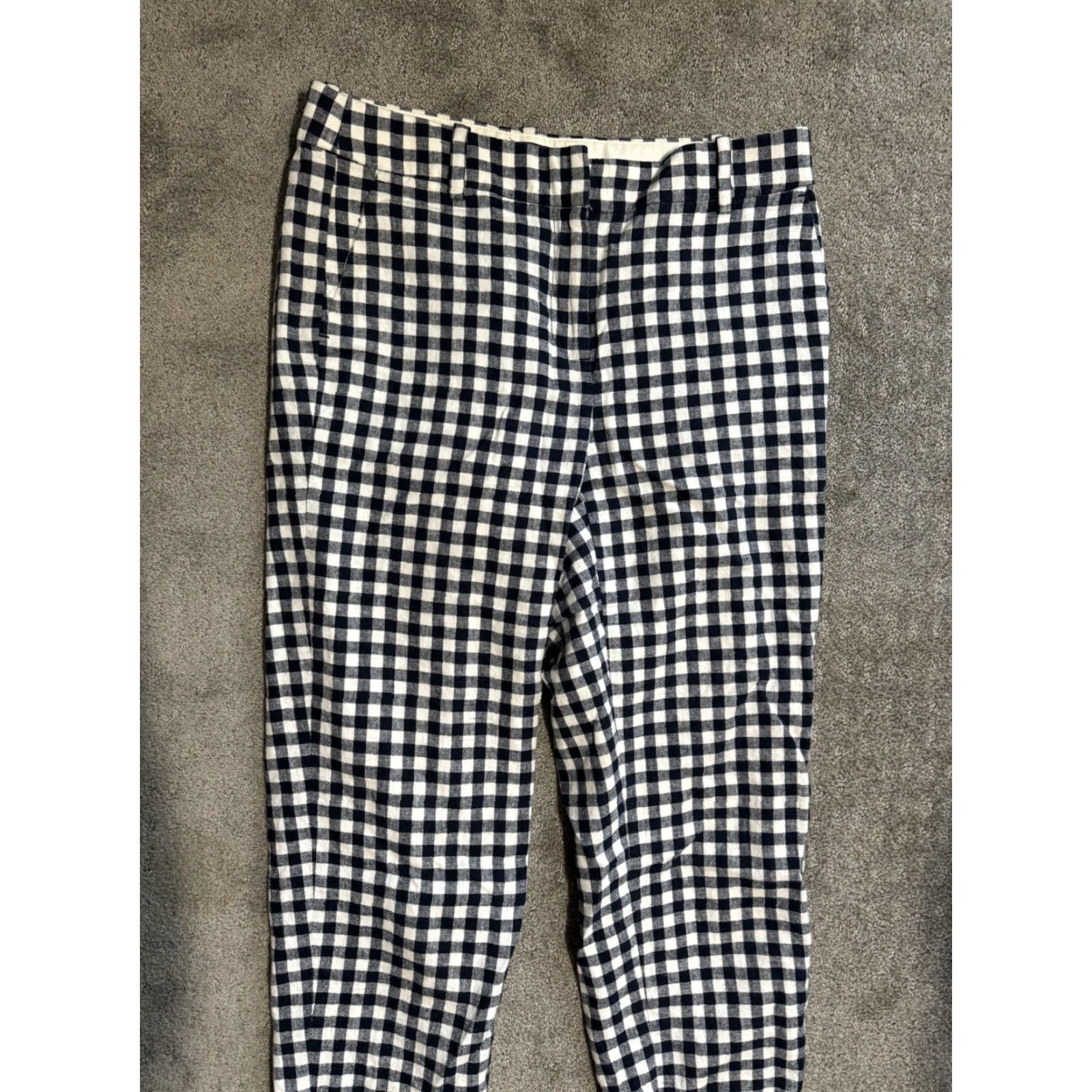 J.Crew J Crew Pants Womens 4 Navy Blue White Check Linen Blend Lined Flat Front Size 27" / US 4 / IT 40 - 2 Thumbnail
