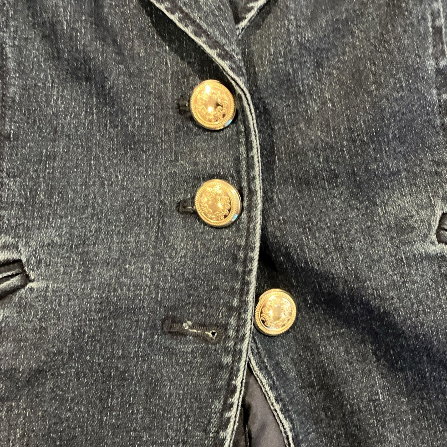 Vintage IMAN Denim Blazer Womens Regular Medium Black Cotton Gold Buttons Wide Lapel Mid-Length Button Slip On Blazer, Denim, Jacket, Coat - IMAN Global Chic Size M / US 6-8 / IT 42-44 - 3 Thumbnail