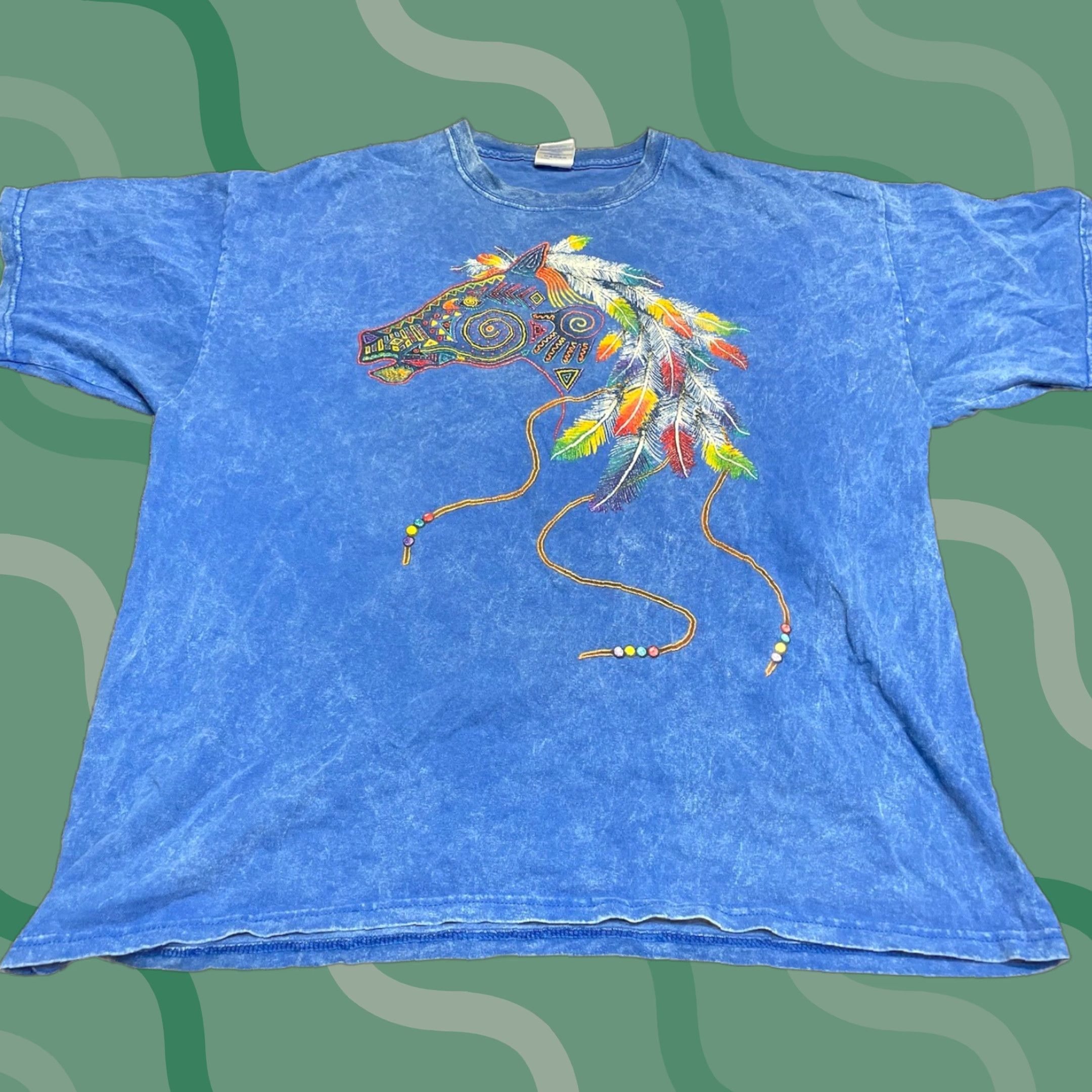 Gildan VINTAGE 90s Y2K T Shirt Horse Graphic Tee XL Blue Cotton Gildan Crew Neck Short Sleeve Men Size US XL / EU 56 / 4 - 1 Thumbnail