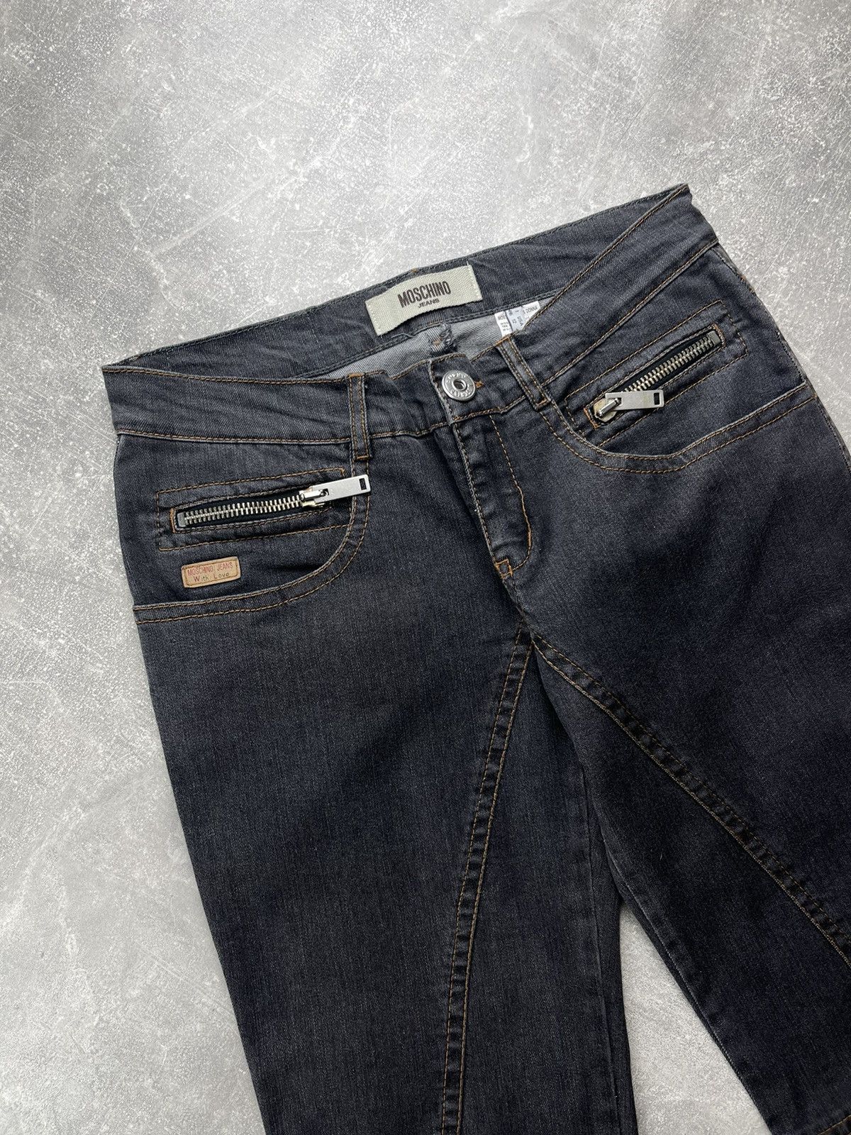 Moschino × Vintage Moschino Vintage 00s Gray Flared Denim Jeans Size 32" / US 10 / IT 46 - 9 Thumbnail