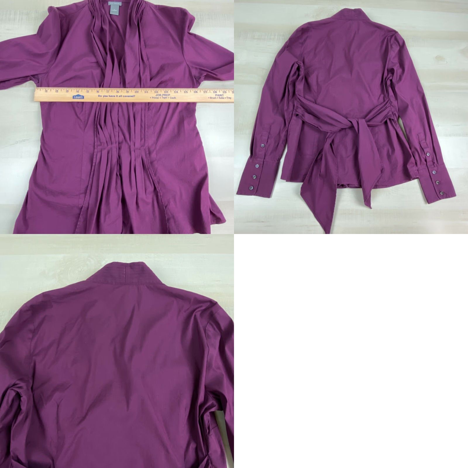 Ann Taylor Ann Taylor Womens Purple Pleated Button Up Top 6 Professional Career Shirt Size M / US 6-8 / IT 42-44 - 8 Thumbnail