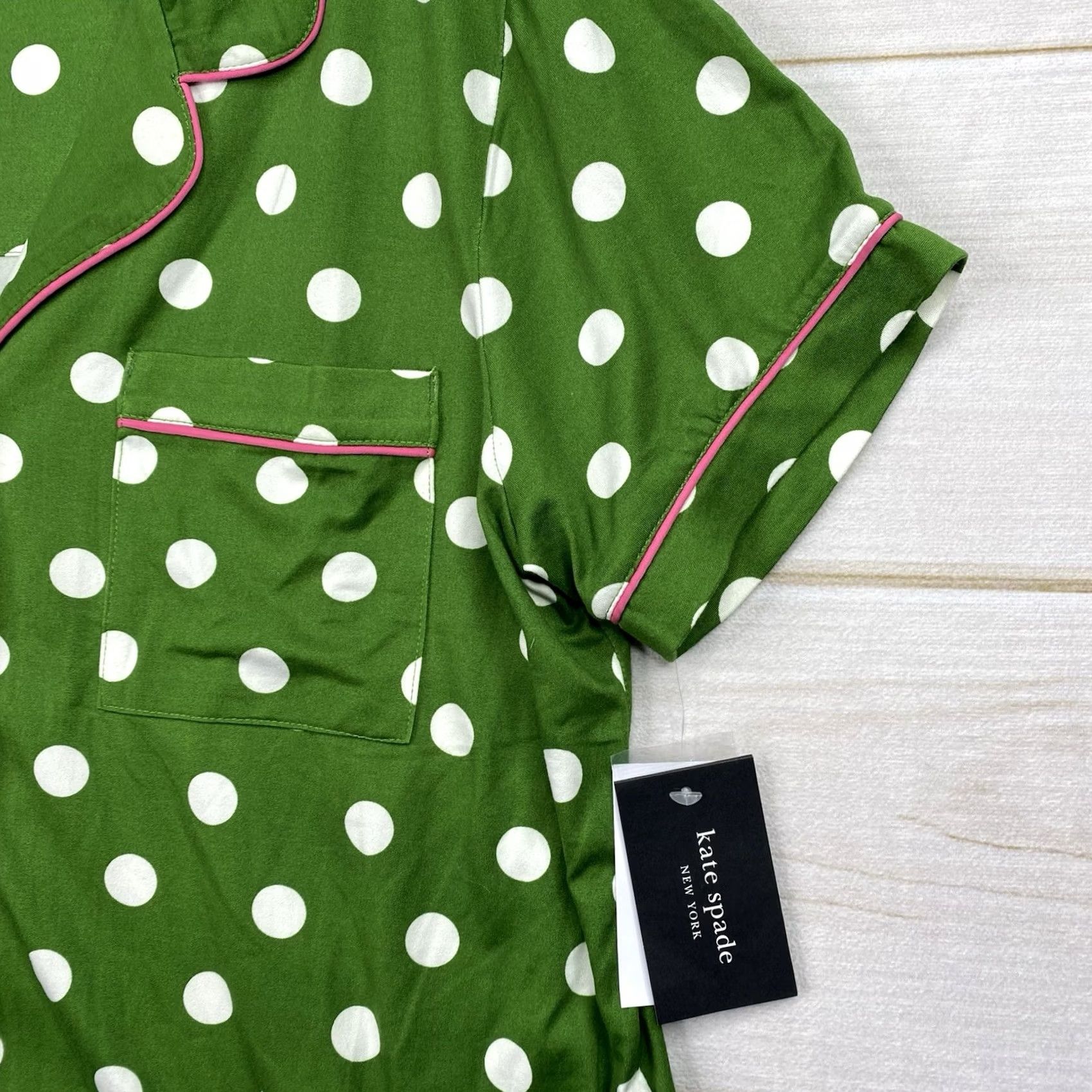 Vintage kate spade new york Womens Pajama Top Shirt M Green Polka Dot Button Up Short Sleeve NWT Size M / US 6-8 / IT 42-44 - 2 Thumbnail