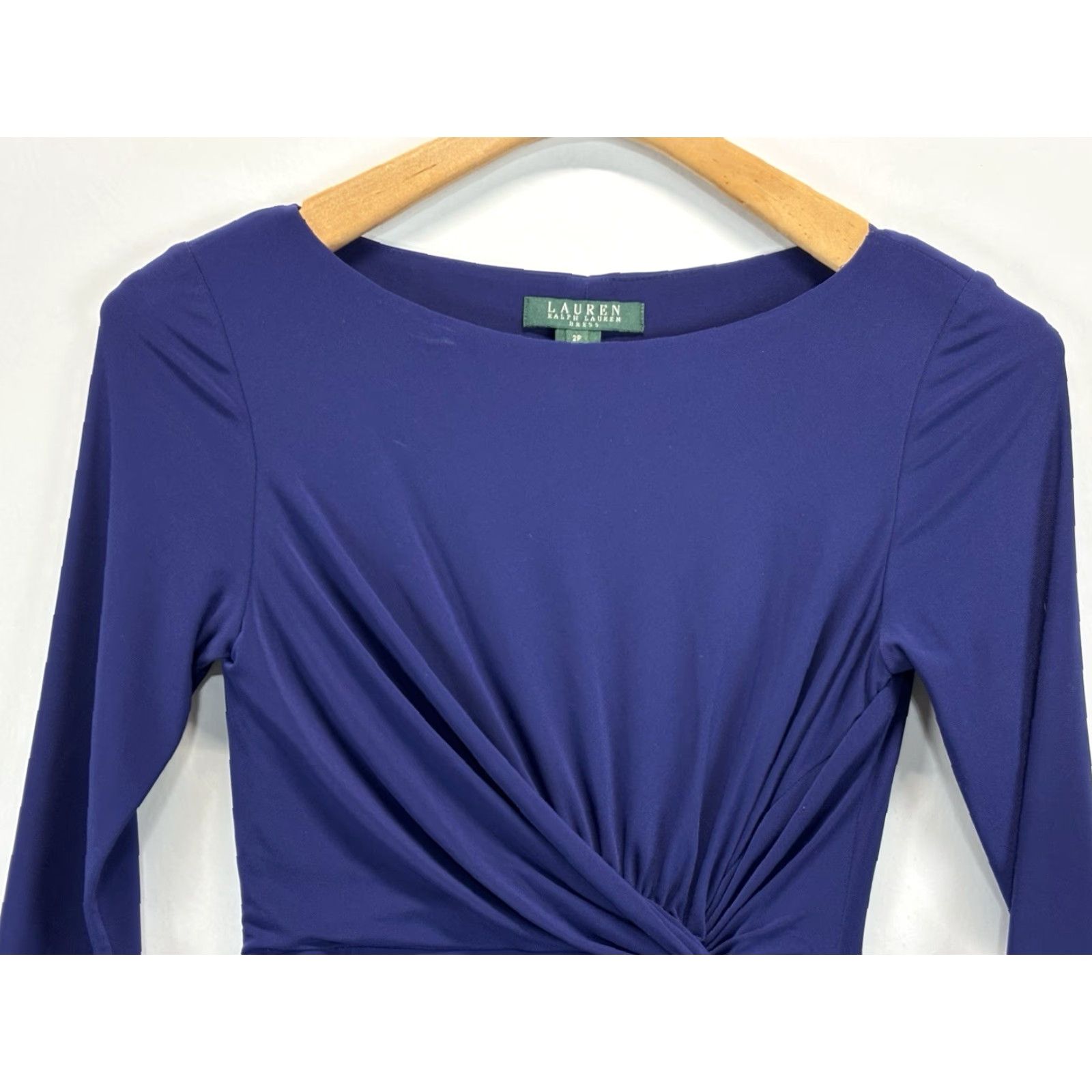 Ralph Lauren Lauren Ralph Lauren Twist Front Jersey Dress Women’s 2P Petite Blue 3/4 Sleeve Knee Length Sheath Womens Size XS / US 0-2 / IT 36-38 - 2 Thumbnail