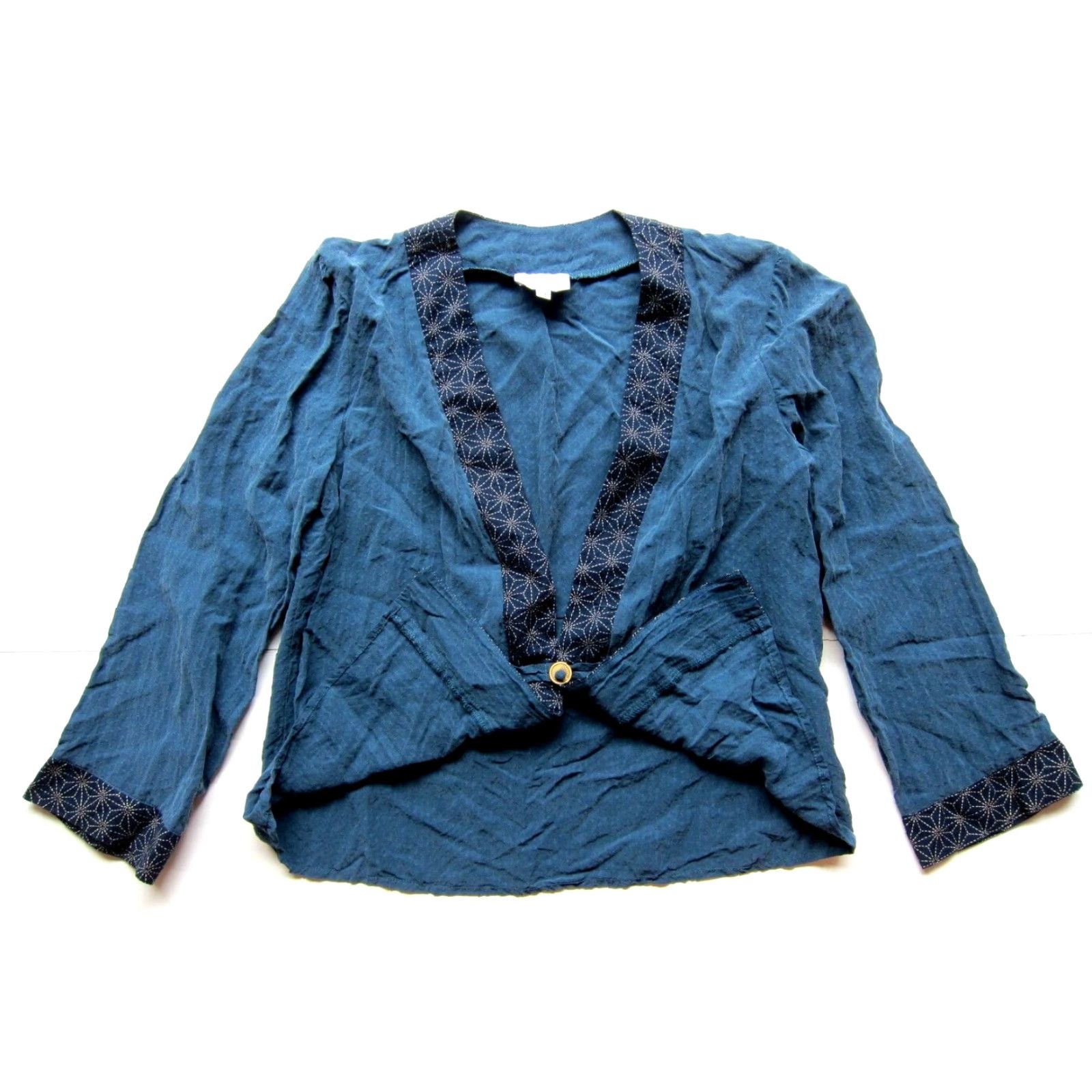 Vintage VTG Naturally Yours Honolulu Hawaii Rayon Blue Open Long Sleeve Blouse Medium Size M / US 6-8 / IT 42-44 - 4 Thumbnail