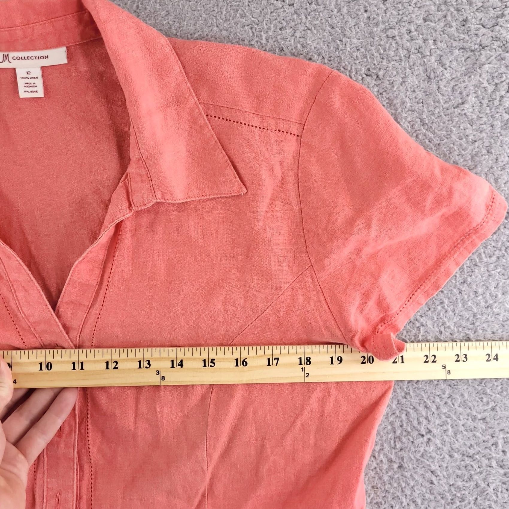 JM Collection JM Collection Linen Shirt Womens 12 Pink Button-Up Short Sleeve Collared Classic Solid Button Front 12 Womens Shirt Linen Pink Classic Size XL / US 12-14 / IT 48-50 - 5 Thumbnail