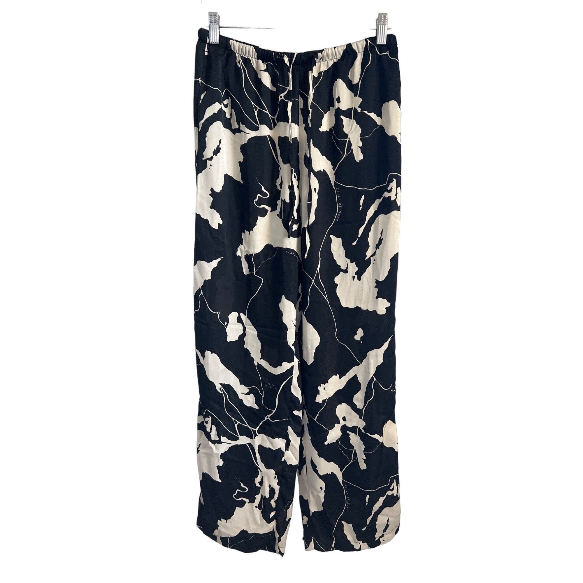 H&M H&M Silky Drawstring Pants Black & Ivory Wide Leg Size 25" / US 0 / IT 36 - 1 Thumbnail