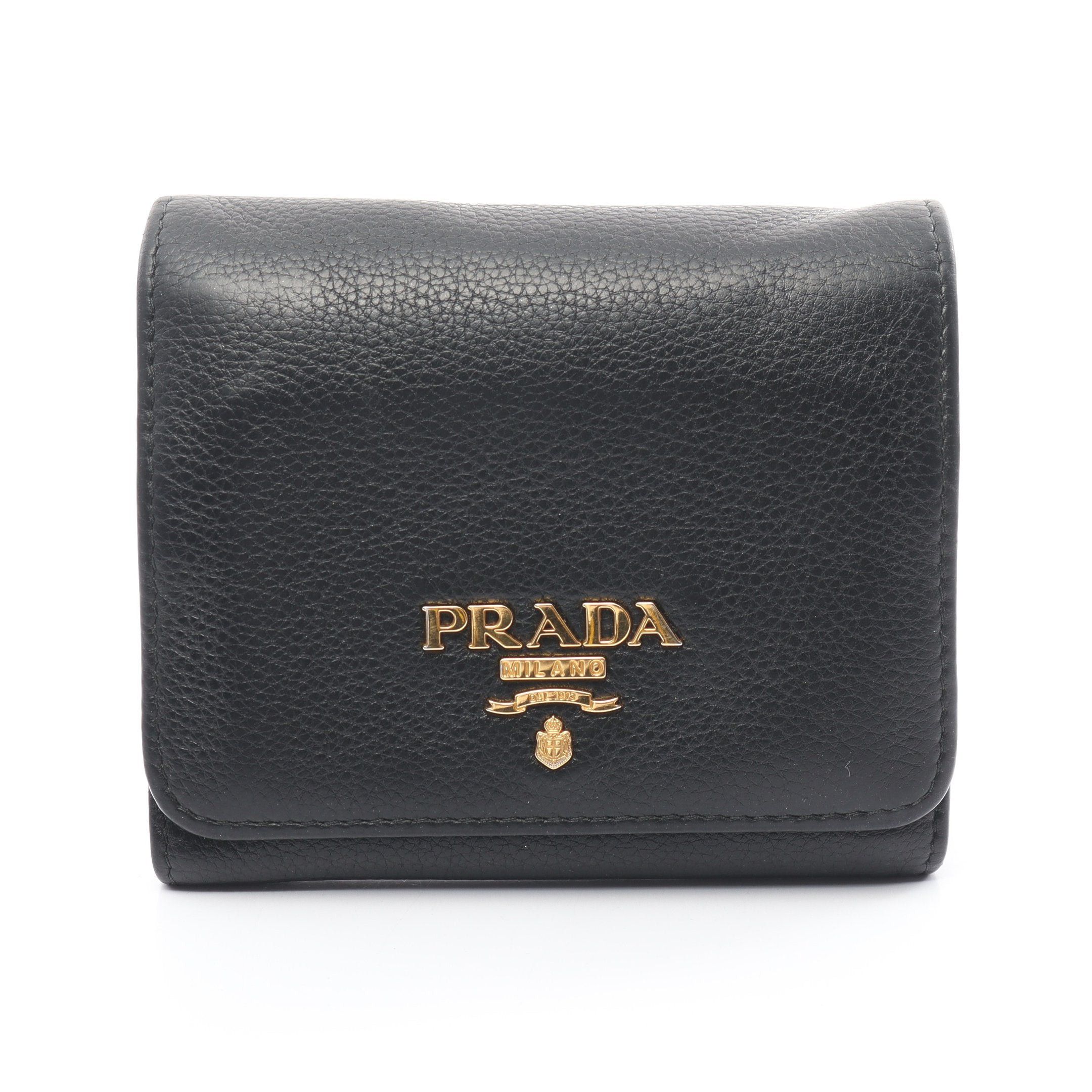 image of Prada Vitello Grain Trifold Wallet Leather Black, Women's