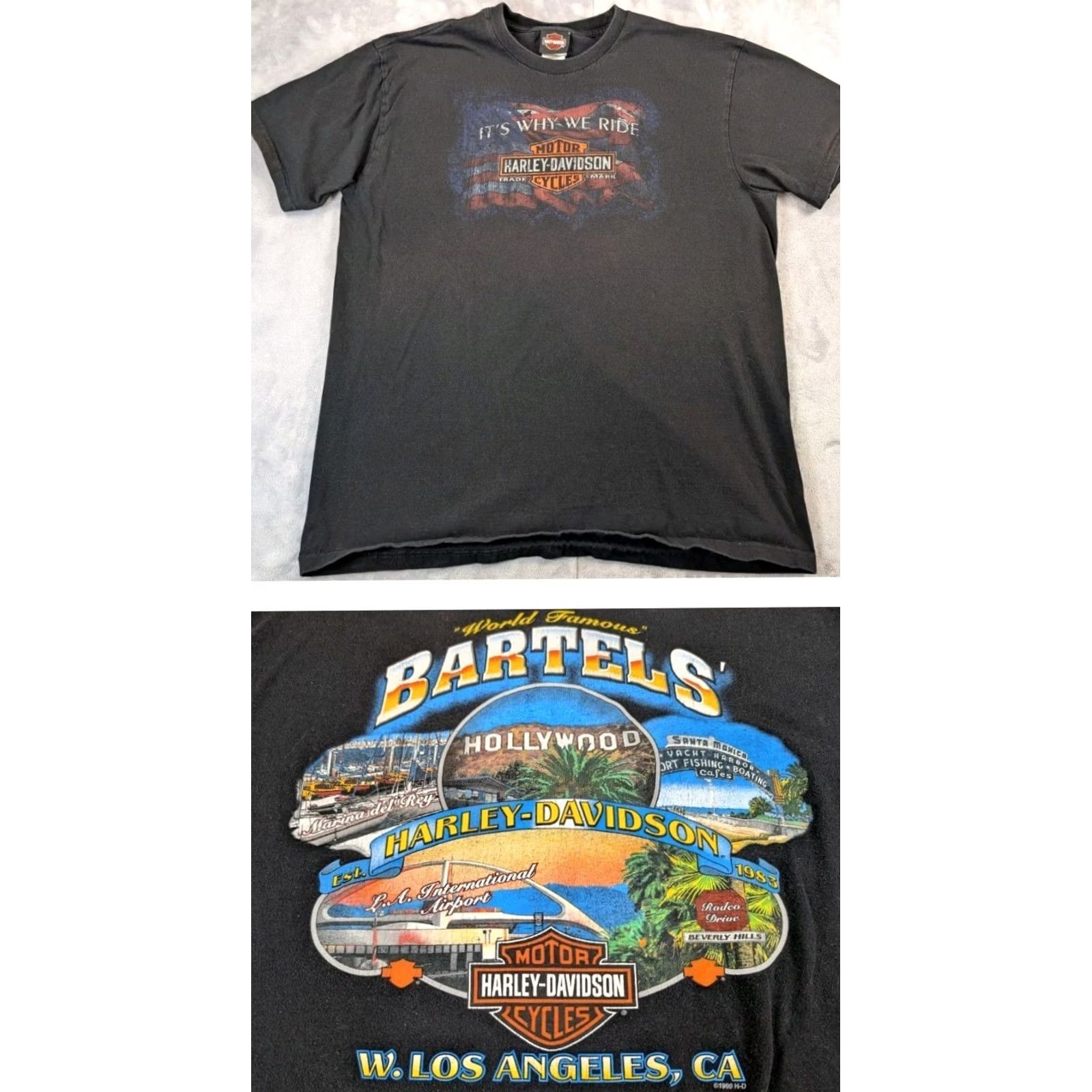 Harley Davidson VINTAGE Harley-Davidson T-Shirt Mens Black XL California Los Angeles Bartels Graphic Print Crew Neck Short Sleeve Vintage Yes Size US XL / EU 56 / 4 - 2 Thumbnail
