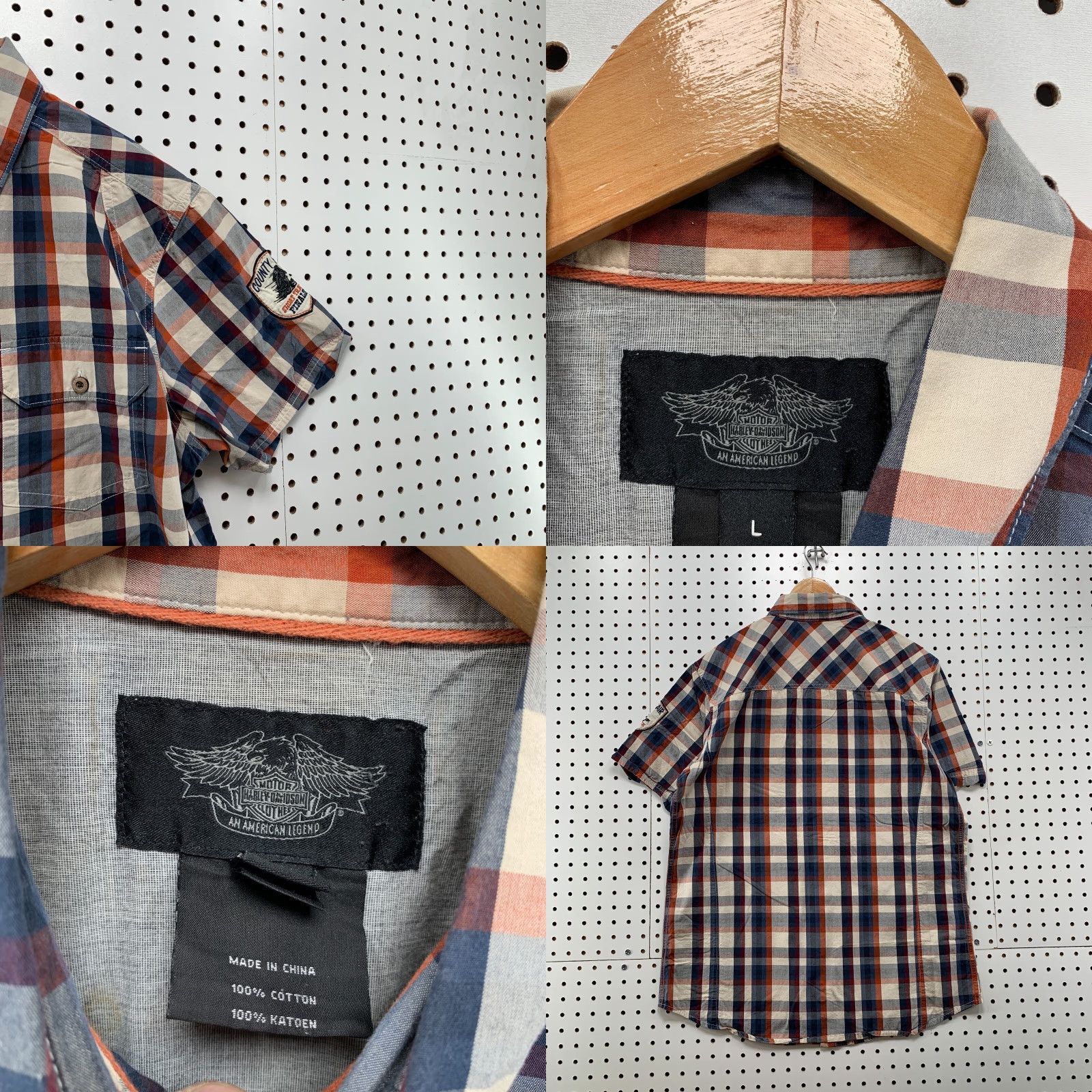 Harley Davidson Harley-Davidson Motorcycle Button-Up Shirt Blue Plaid HDMC Men Large 21.5x29 Size US L / EU 52-54 / 3 - 8 Thumbnail