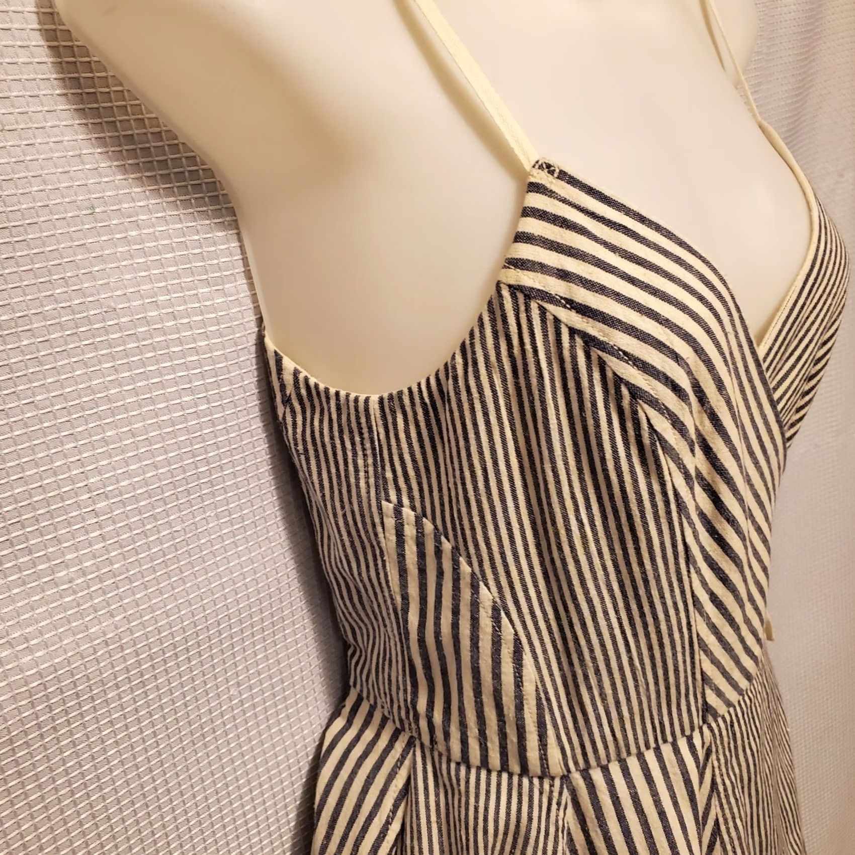 Allsaints All Saints Celestina Linen Wrap Dress Sz 8 Blue And Cream Ticking Strip *READ Size M / US 6-8 / IT 42-44 - 7 Thumbnail