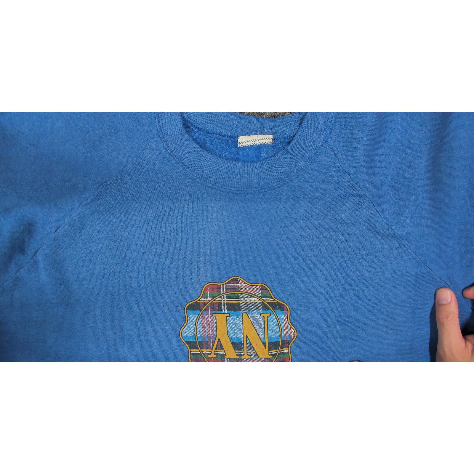 Vintage Vintage 80s Faded Blue NY Upside Down Error Sweatshirt Size US L / EU 52-54 / 3 - 12 Thumbnail