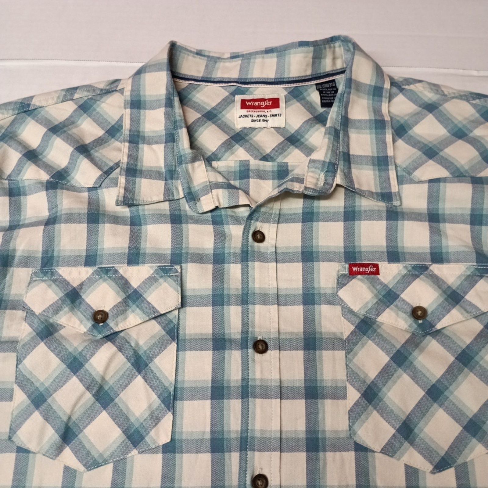 Wrangler Wrangler Cowboy Wash Twill Shirt Men's 3XL Nile Blue Checker Size US XXL / EU 58 / 5 - 3 Thumbnail