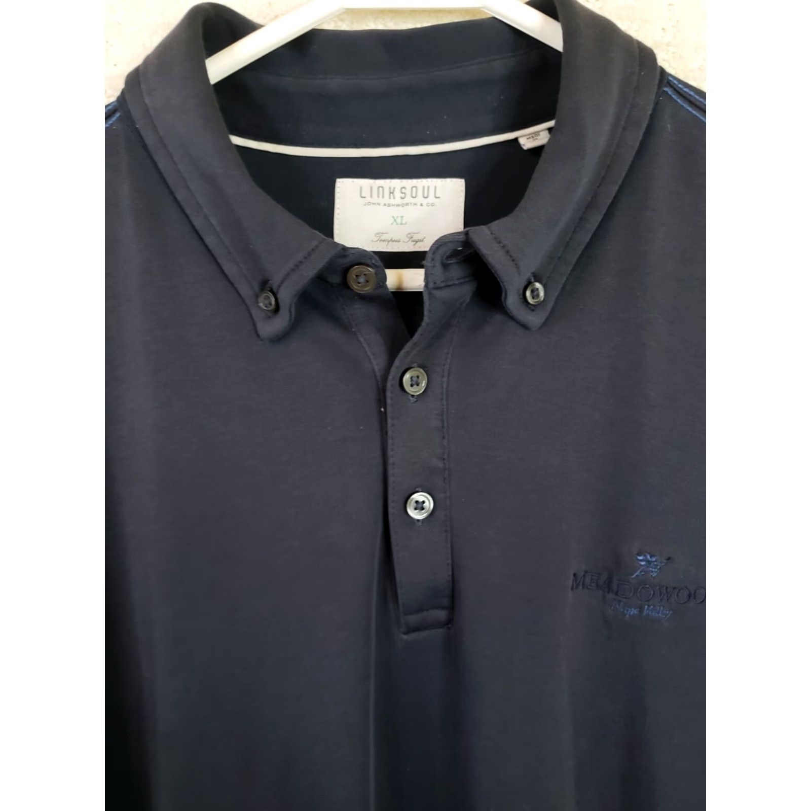 Vintage Linksoul Polo Shirt Mens XL Navy Blue Golf Button Down Collar No Iron Graphic Print Embroidered Logo Chest Personalization Size US XL / EU 56 / 4 - 4 Thumbnail