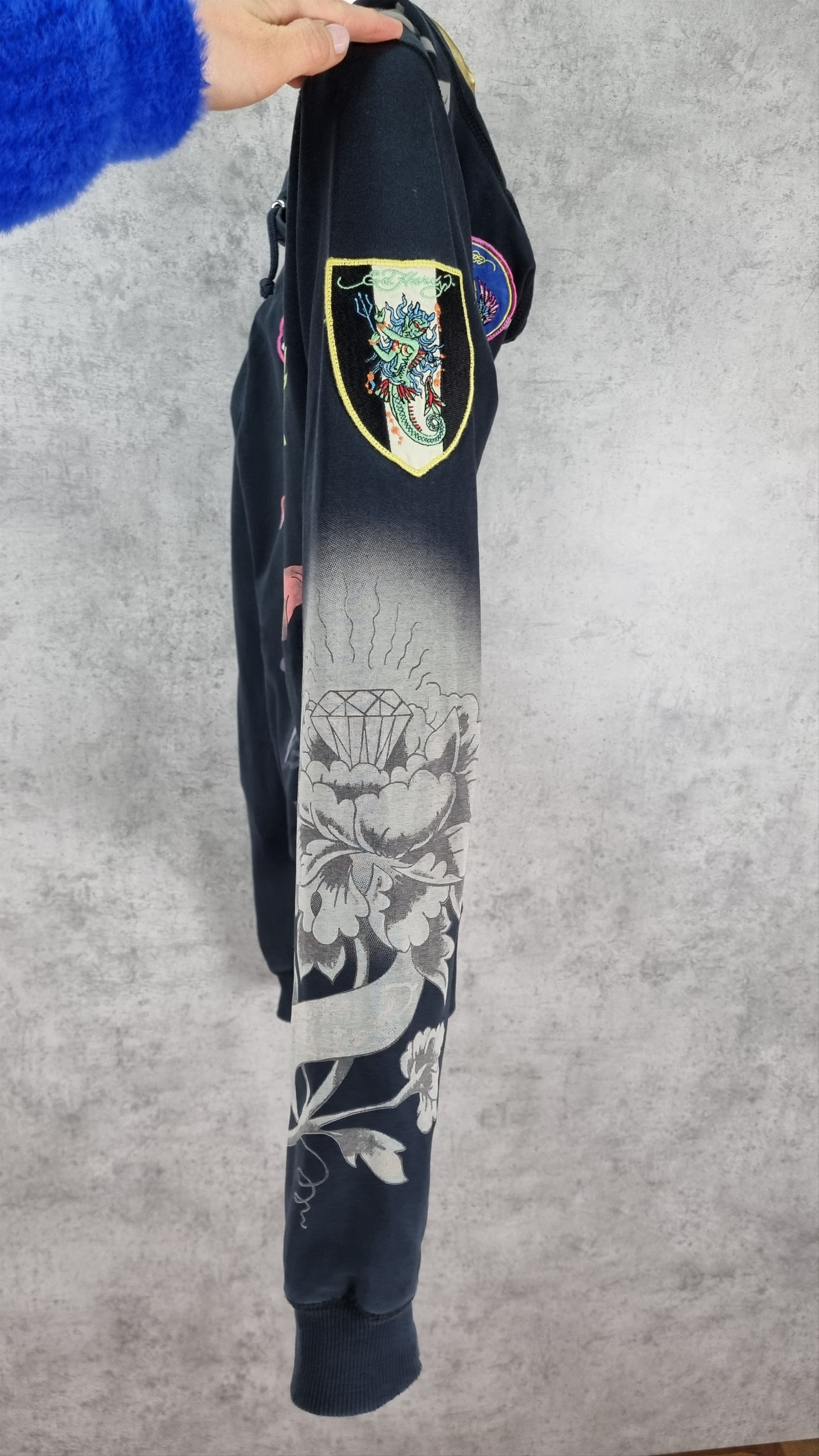 Christian Audigier × Ed Hardy Ed Hardy Embroidered Patches Faded Zipped Hoodie Size L / US 10 / IT 46 - 21 Thumbnail