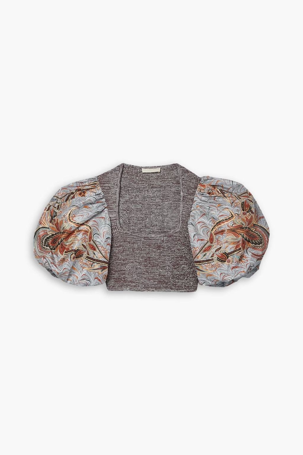 Ulla Johnson Ulla Johnson Iva Cropped Printed Taffeta and Ribbed-Knit Top Size M / US 6-8 / IT 42-44 - 1 Thumbnail