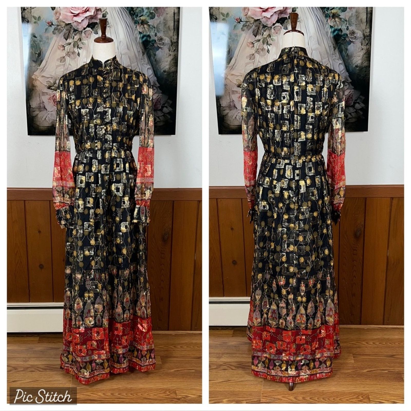 Vintage Vintage 1970s Couture Designer I.Magnin Silk Evening Gown! Size L / US 10 / IT 46 - 1 Thumbnail