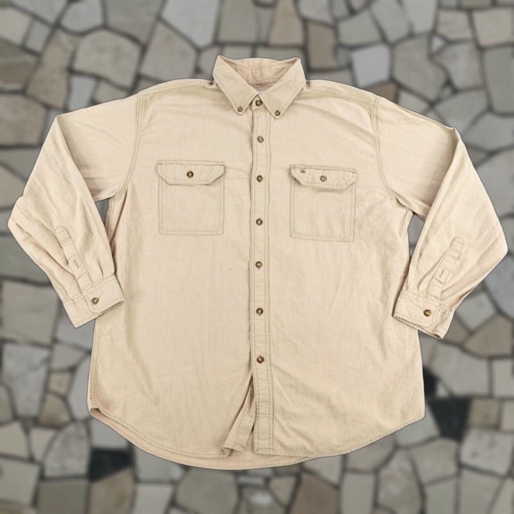 Carhartt VINTAGE Carhartt Shirt Mens XL Khaki Beige Tan Midweight Chambray Button Up Utility Size US XL / EU 56 / 4 - 1 Thumbnail