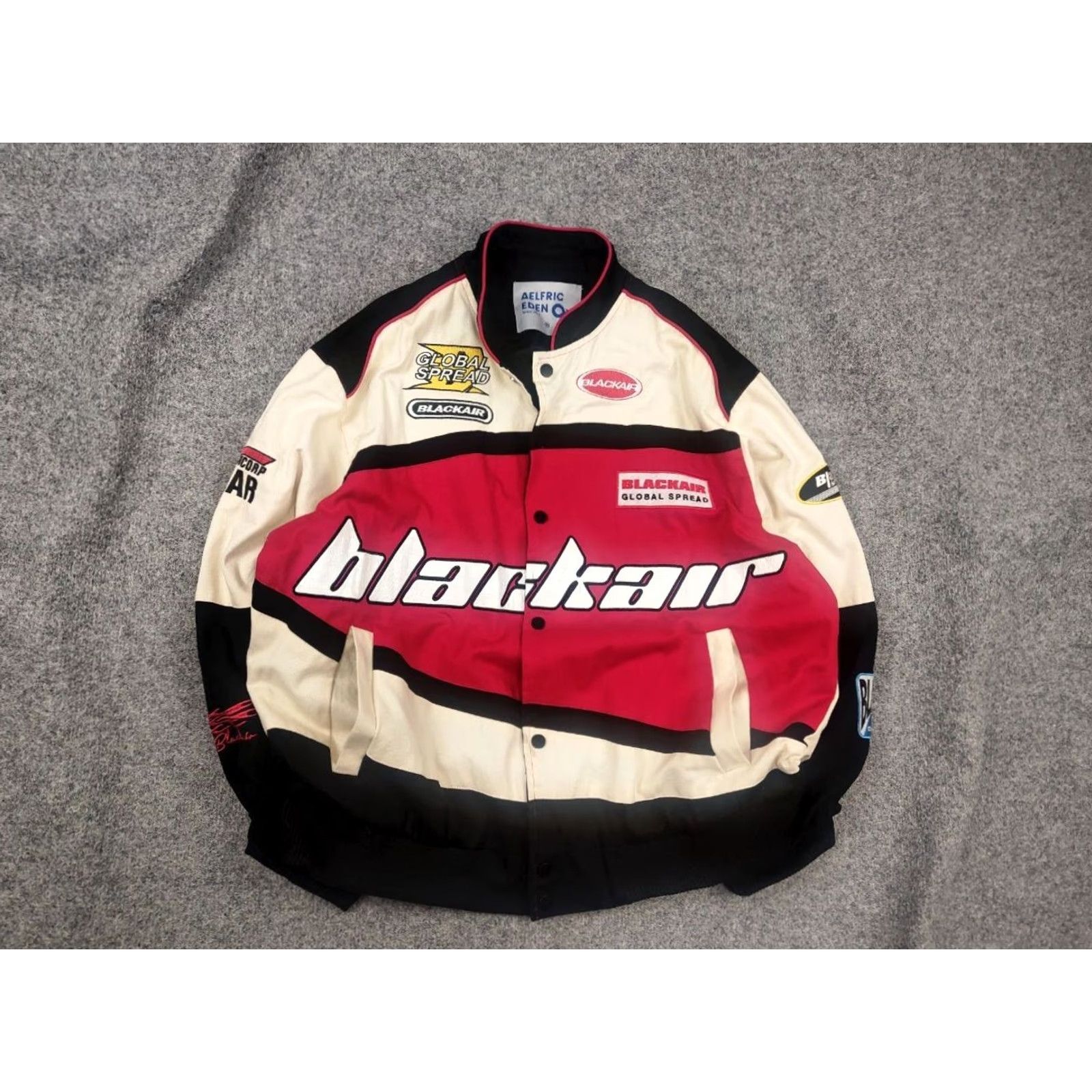 Vintage Aelfric Eden Blackair Motorsports Vintage Racing Bomber Jacket Logo Y2K Style Mens M Black Logo 90s Racing Jacket Size US M / EU 48-50 / 2 - 2 Thumbnail