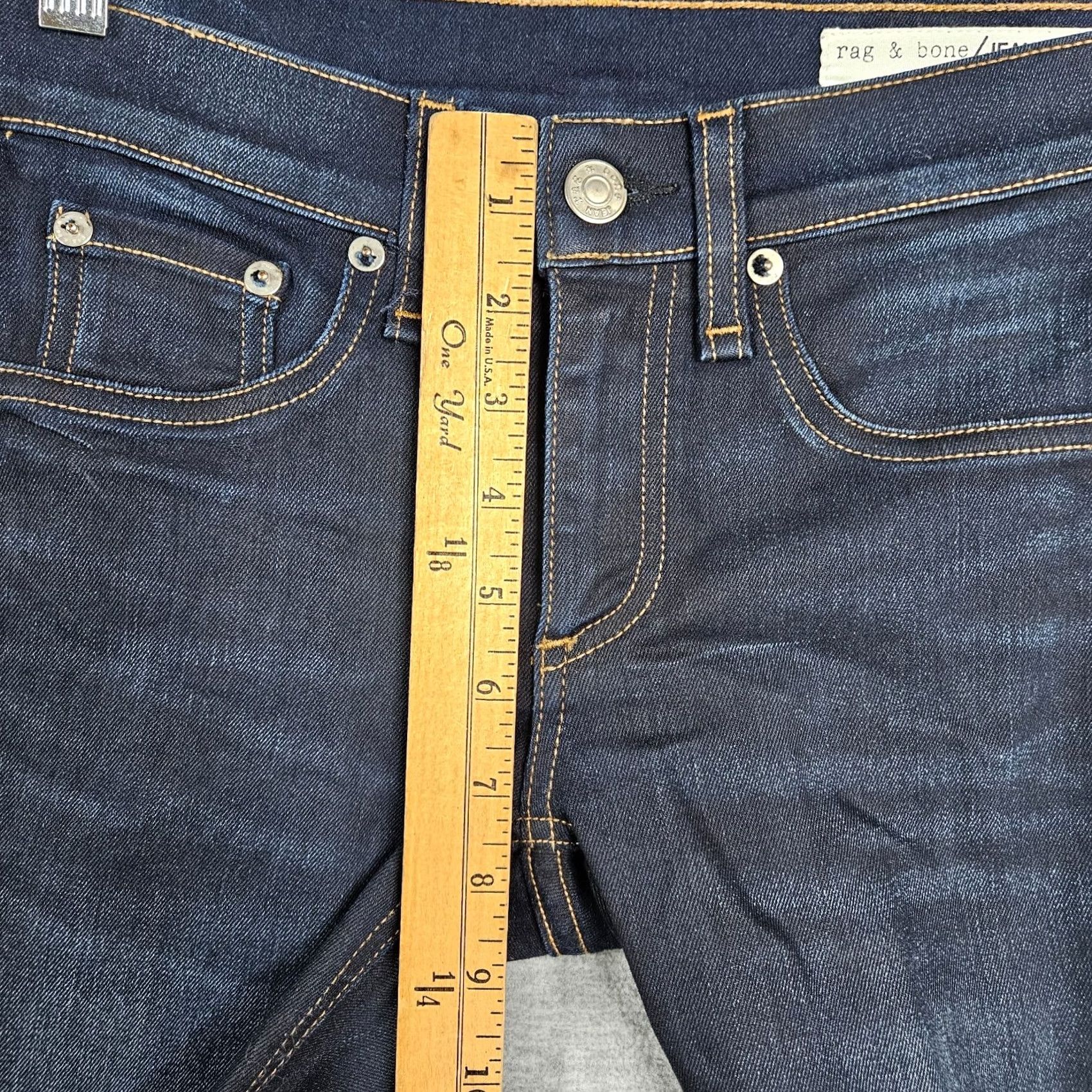 Rag & Bone rag & bone Jeans Women's Dark Wash Dearborn Skinny Raw hem Size 24 Denim Button 5-Pocket Solid Blue Shirt? Size 42" / US 20 - 7 Thumbnail