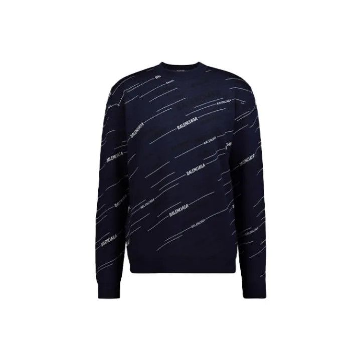 Balenciaga Logo Knit Sweater in Dark Blue 0079