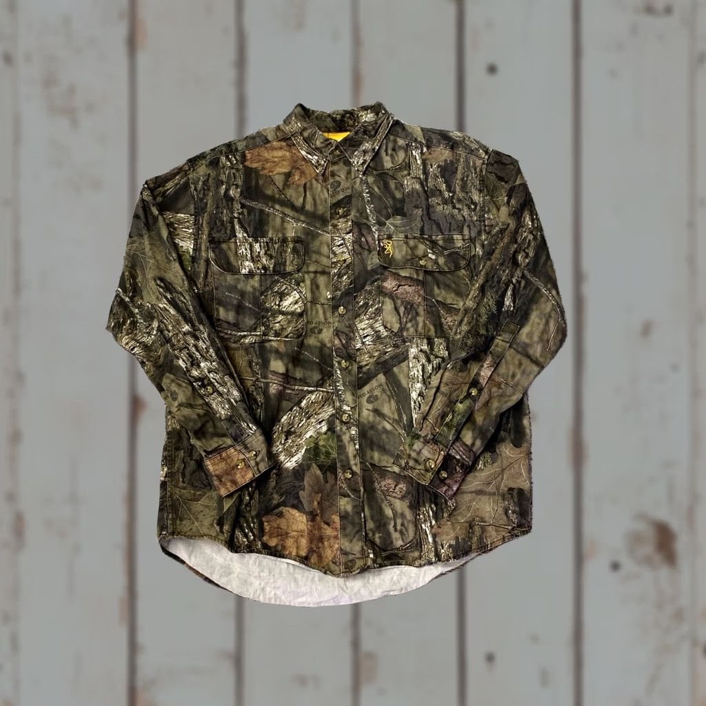 Vintage Browning Camo Button Shirt Long Sleeve Mens Large Realtree Wasatch Shirt Army Military Outdoor USA Brown Cotton Polyester Regular Button-Up Collared Size US L / EU 52-54 / 3 - 1 Thumbnail