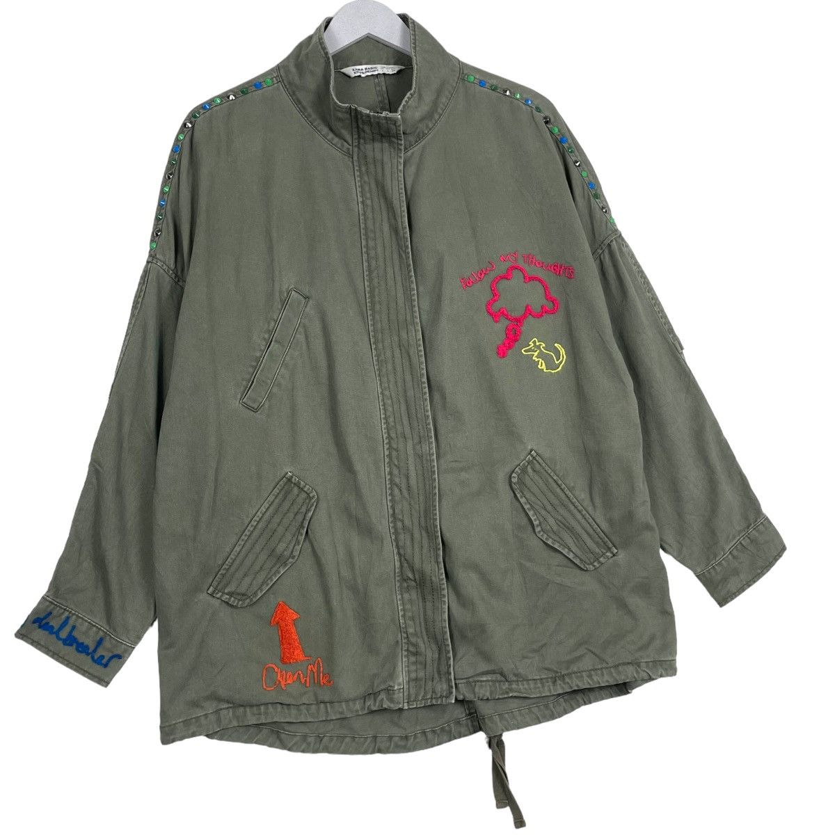 Japanese Brand 💥ZARA EMBROIDERY WORDING ARMY JACKET Size US L / EU 52-54 / 3 - 3 Thumbnail