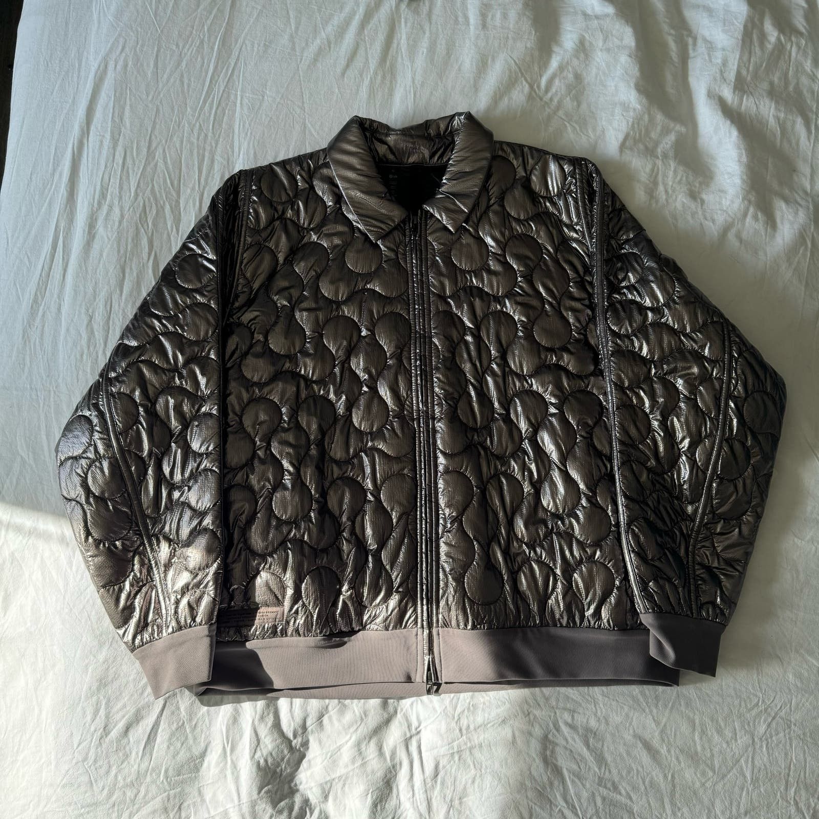 image of Lululemon Lab Metallic Quilted Bomber Jacket in Silver, Men's (Size XL)