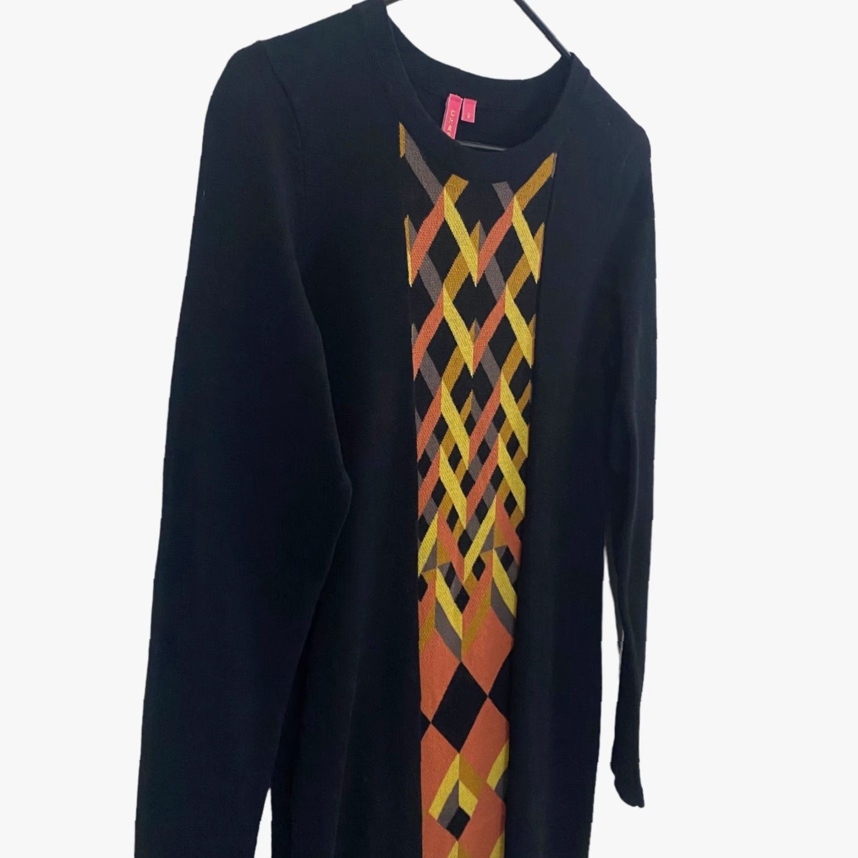 Vintage VINTAGE Charlotte Tarantola Knit Midi Sweater Dress Black Womens Small Diamond Print (S) Woman Size S / US 4 / IT 40 - 4 Thumbnail