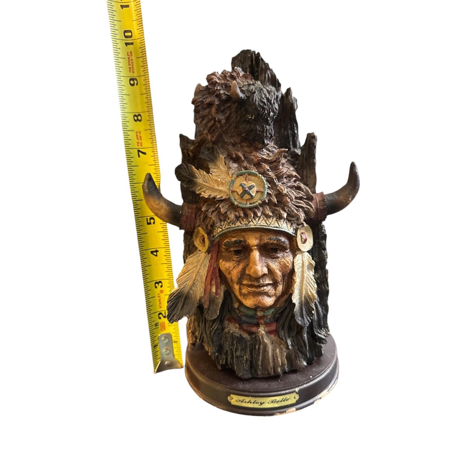 Unknown London Native American Style Buffalo Head Bust Sculpture with Feath Size ONE SIZE - 1 Thumbnail