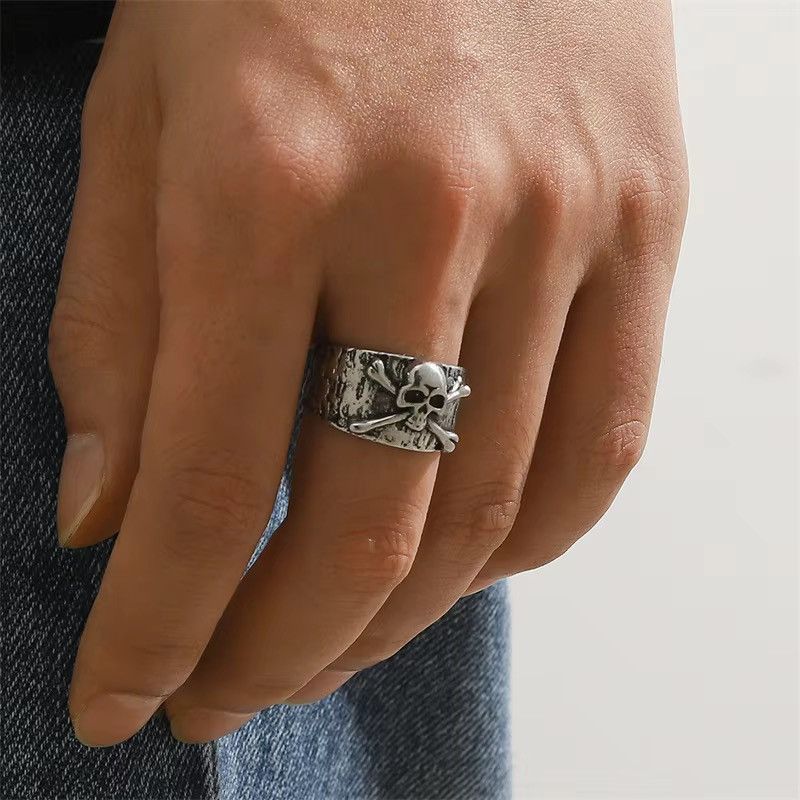 Jewelry x Vintage Gothic Skeleton Punk Silver Color Ring, Men's