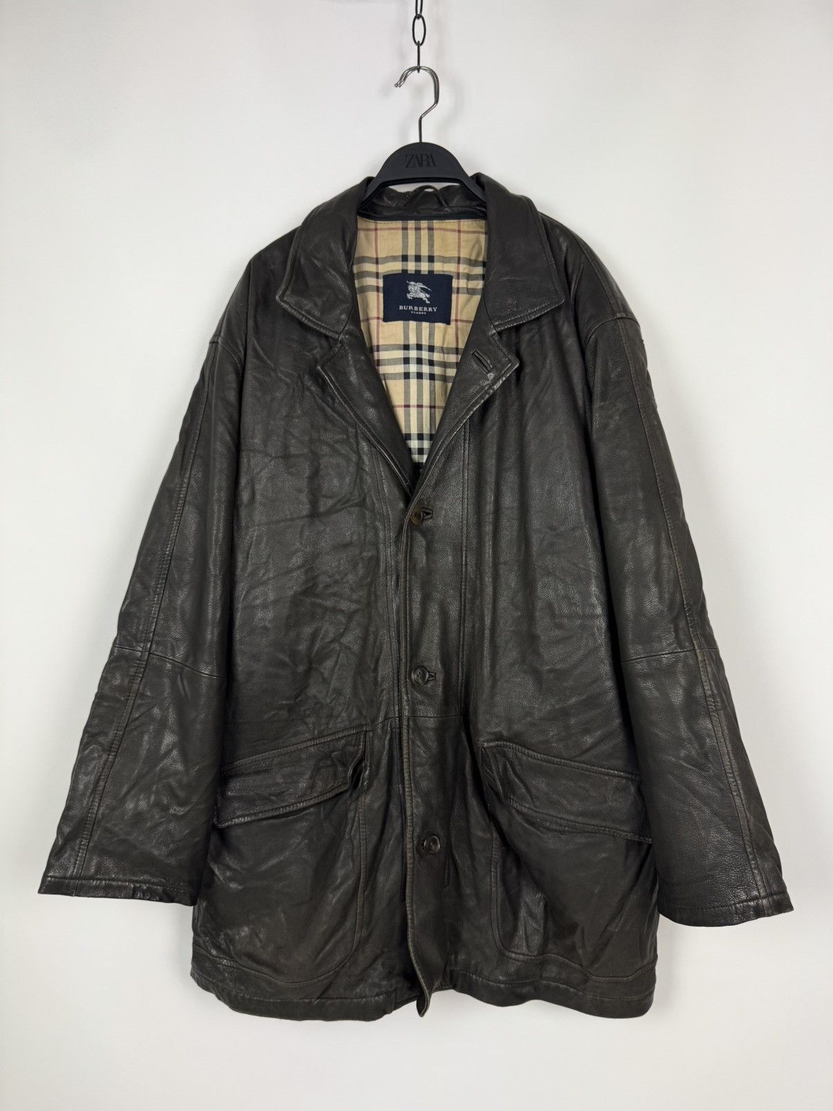 Burberry Vintage Distressed Burberry London Leather Coat Brown Jacket Size US L / EU 52-54 / 3 - 5 Thumbnail