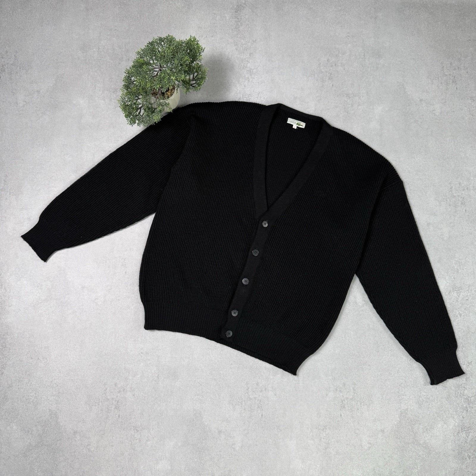 Vintage Lacoste Chemise Wool Cardigan Size 4 Black