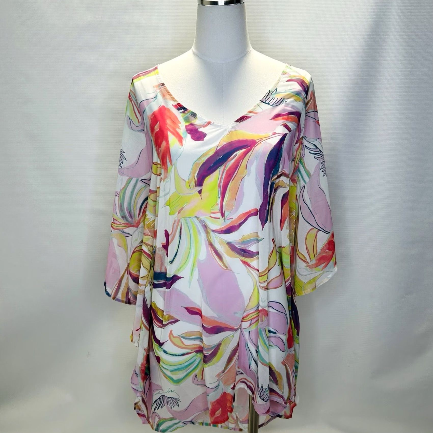 Vintage Soma Swim Chiffon Caftan Cover Up Womens M/L Pastels Abstract Floral Beach Shirt Dress? Size ONE SIZE - 5 Thumbnail